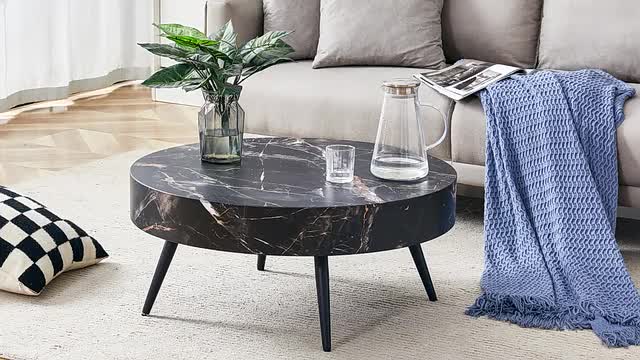 Chic Round Coffee Table with Metal Legs - 82cm Modern Minimalist Design, Easy Assembly & Clean Engineered Wood Top, Perfect for Living Room Decor