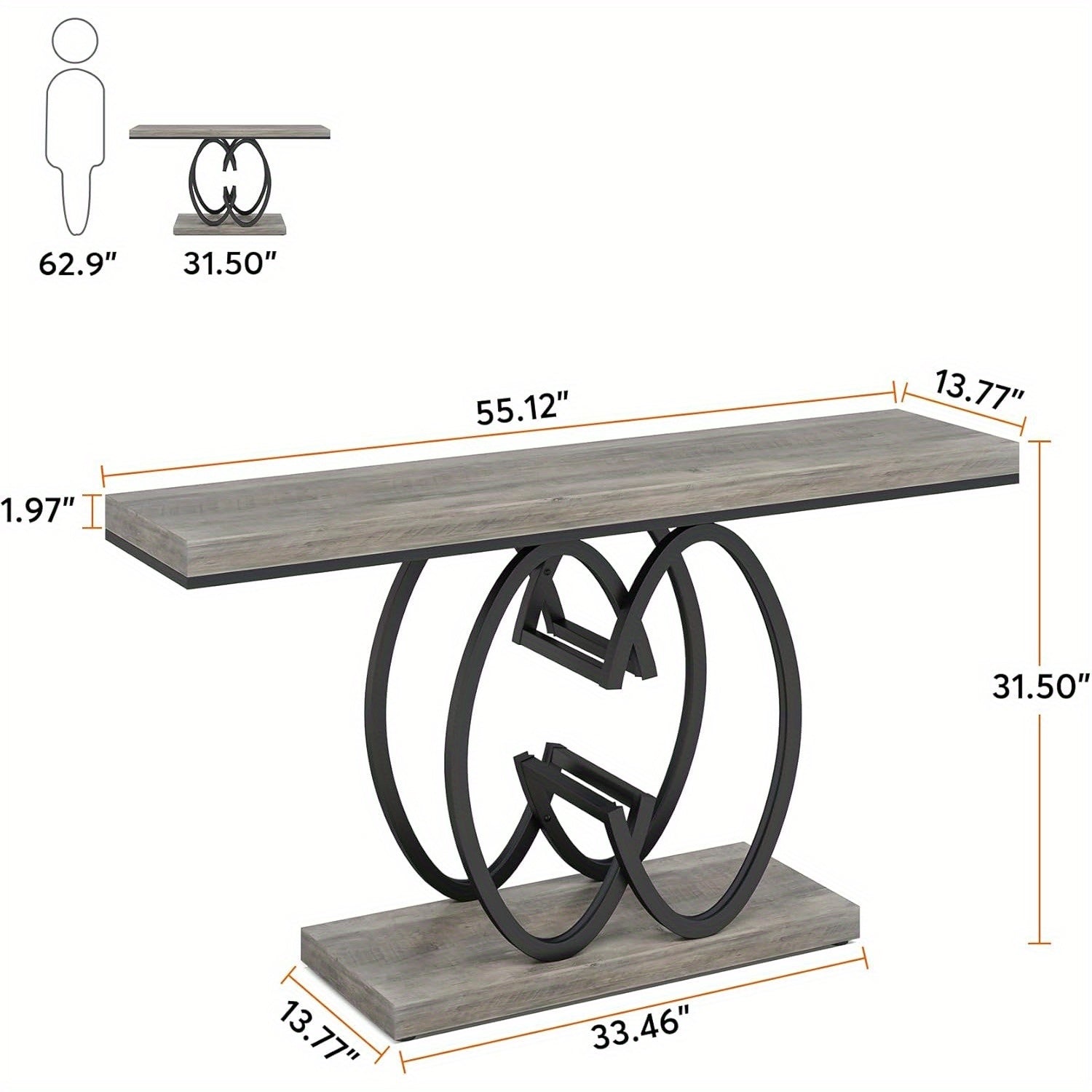 55 Inch Console Table for Hallway, Faux Marble Golden Entryway Table with Geometric Metal Base, Modern Narrow Sofa Accent Table for Entrance, Living Room, Foyer (Gray)