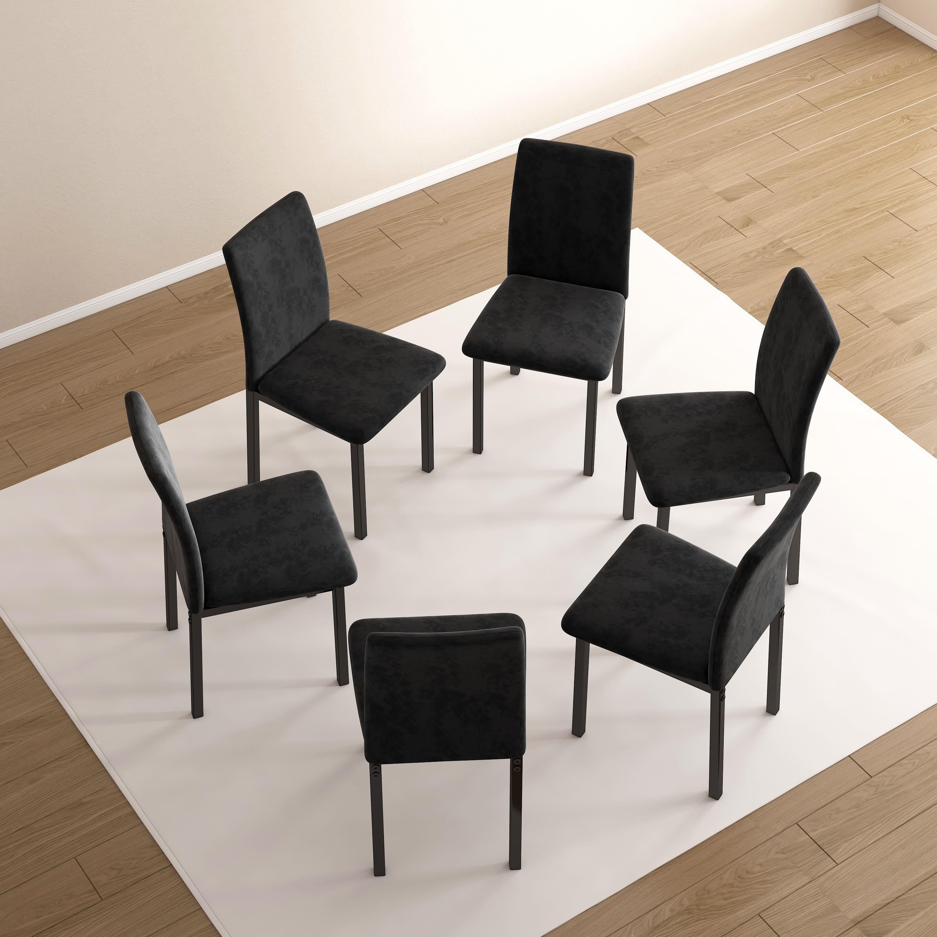 Set Of 6 Velvet Upholstered High Back Dining Chairs - Modern Seating With Sturdy Metal Legs And Comfortable Design For Kitchen, Bedroom & Living Room, Black