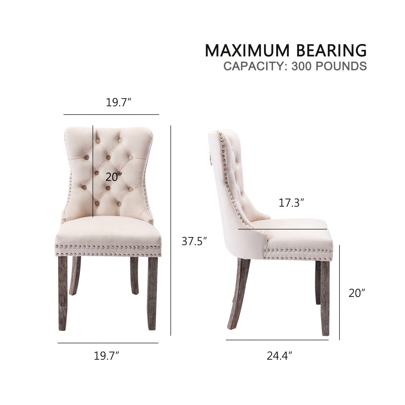 2pcs Dining Chair Set, Upholstered Dining Room Chairs with Nailhead Back Ring Pull Trim and Solid Wood Legs, Luxury Tufted Diner Chairs for Kitchen, Bedroom, Dining Room