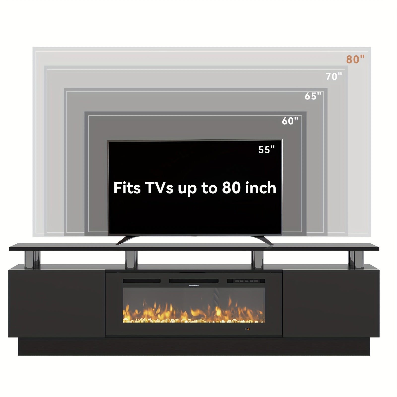 Fireplace TV Stand With 91cm Fireplace Modern High Gloss Fireplace Entertainment Center LED Lights TV Console Cabinet