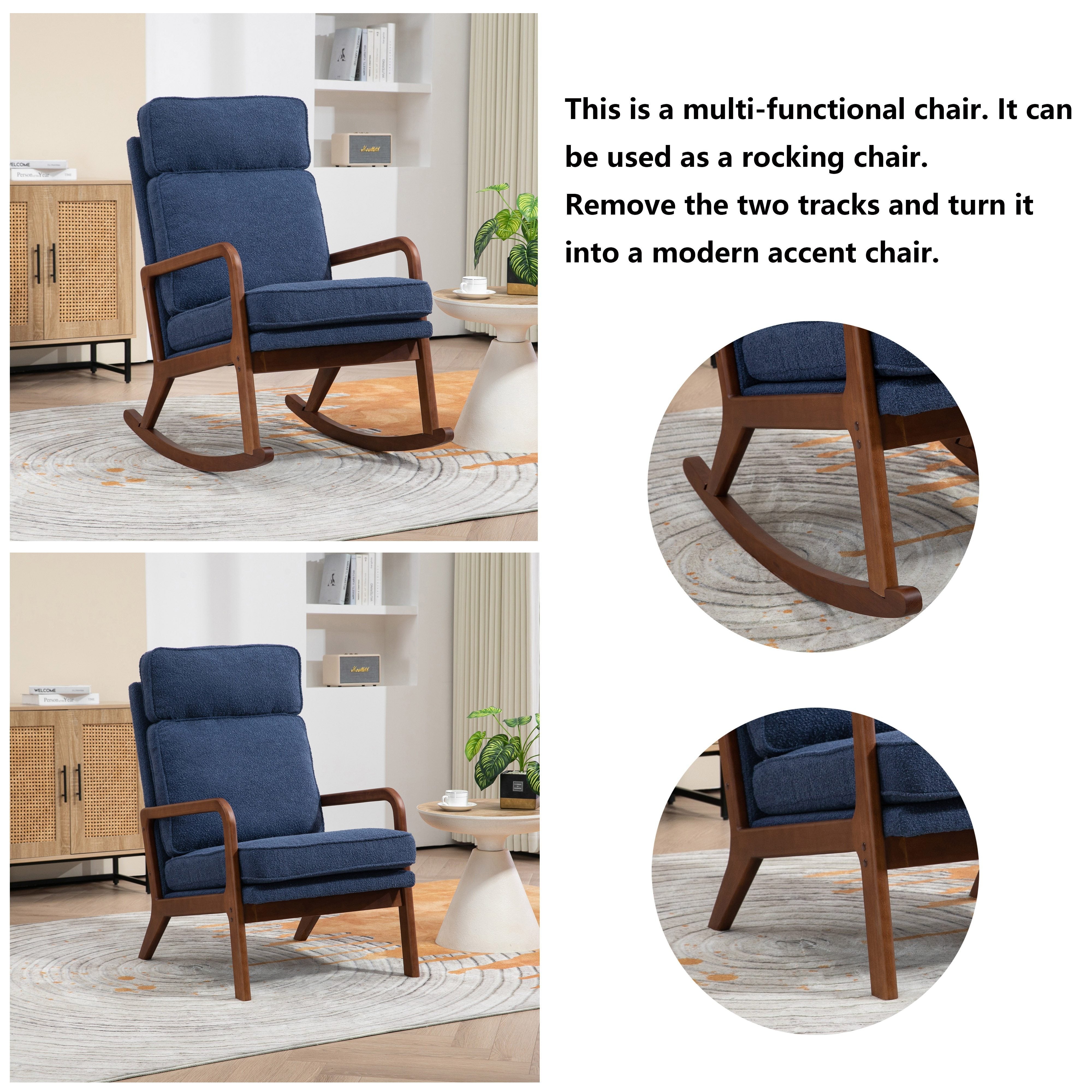 Rocking Accent Chair Modern Living Room Armchair, High-Back Nursery Lounger