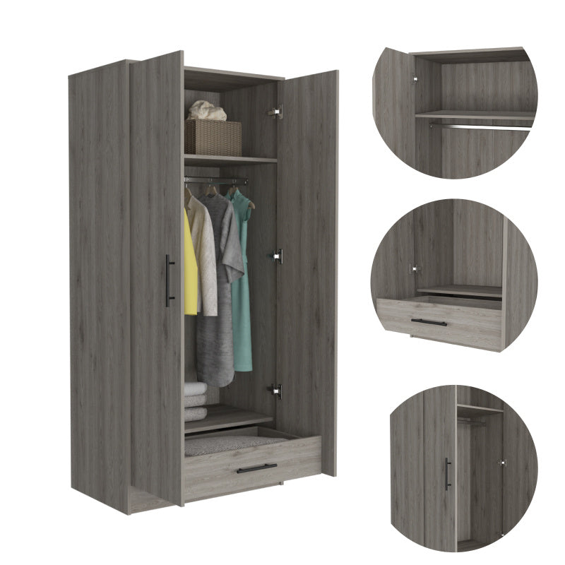 Light Gray Modern Armoire Wardrobe - Two-Door, Free-Standing Closet Organizer with Top Shelf & Hanging Rod, 71.1" H x 31.5" W x 19.69" D, Perfect for Bedroom & Living Room Storage, Bedroom Decor