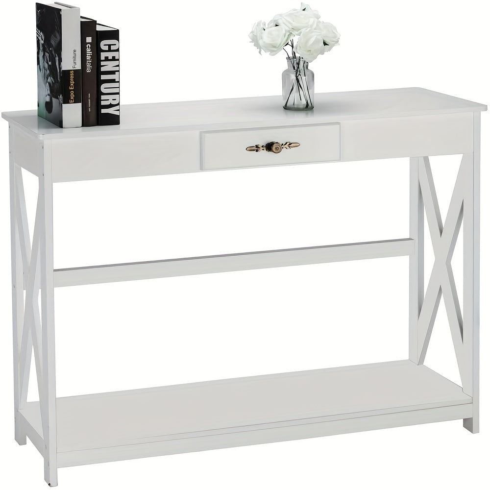 White Entryway Table Sofa Table with Drawer and Shelf Slim Console Table with Storage for Hallway, Living Room, Foyer