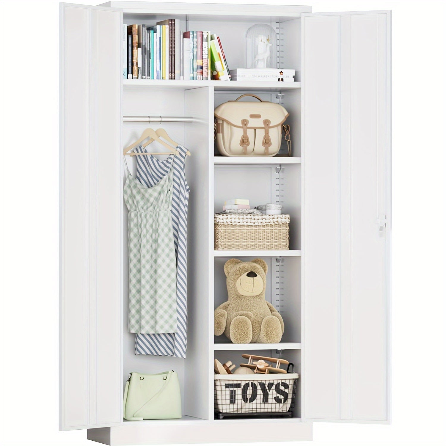 Metal Wardrobe Closet With Doors And Shelves, 72" Armoire Wardrobe Closet For Hanging Clothes For Office, Home, School, Employee, Gym