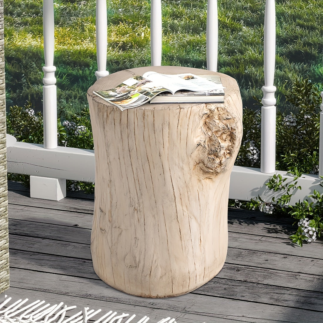 15" Outdoor Side Table For Patio, Concrete Side Table Tree Stump Side Table, Garden Stool Side Table, Patio Side Table, Outdoor Accent Table, Light Brown Outdoor End Table Stump Coffee Table, Christmas Holiday Decorations Sid