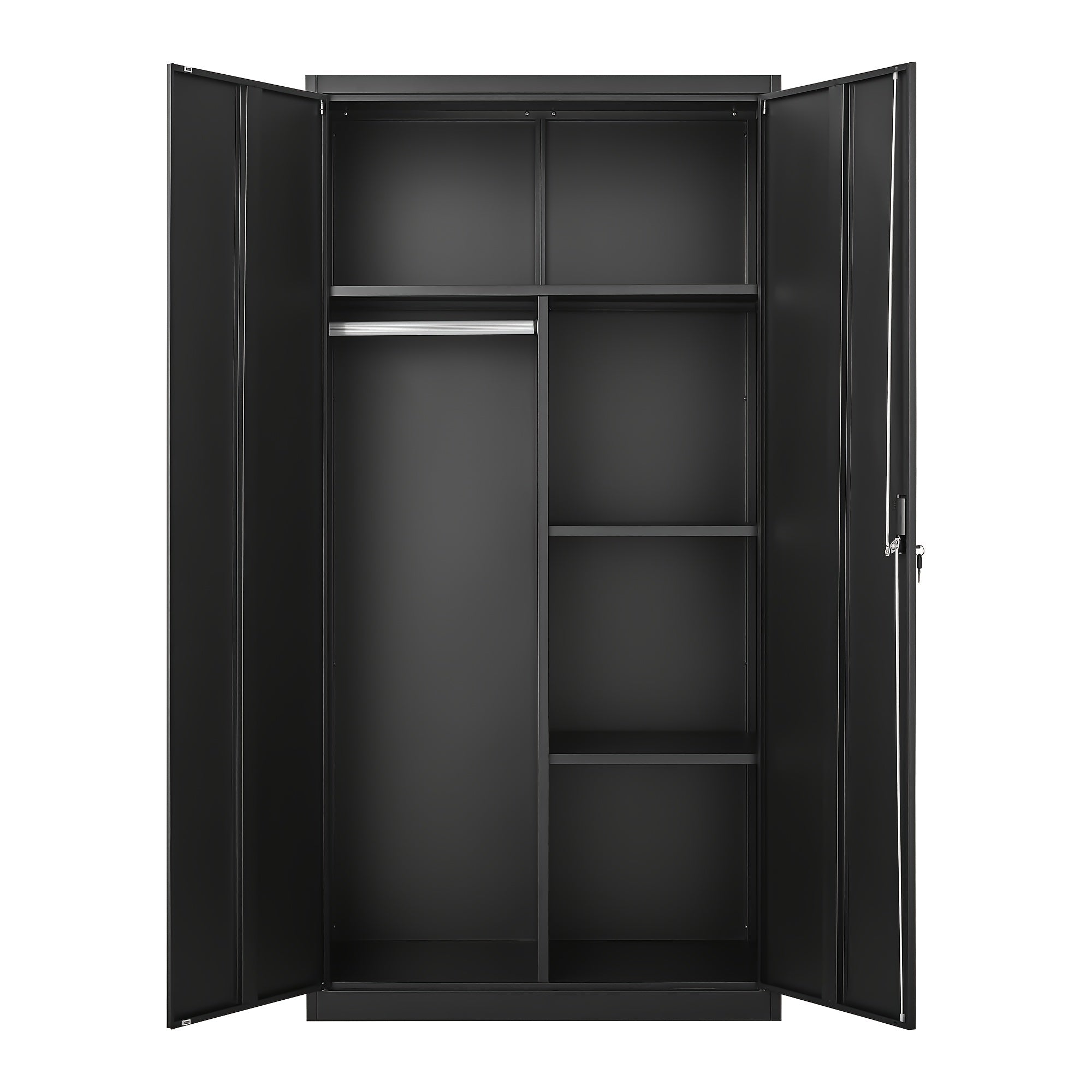 70"Tall Metal Wardrobe Cabinets With Lock, Clothing Storage Cabinets With Hanging Rod And Adjustable Shelves, Closet For Home Living/Laundry Room/Department (black), Mounted Closet Systems