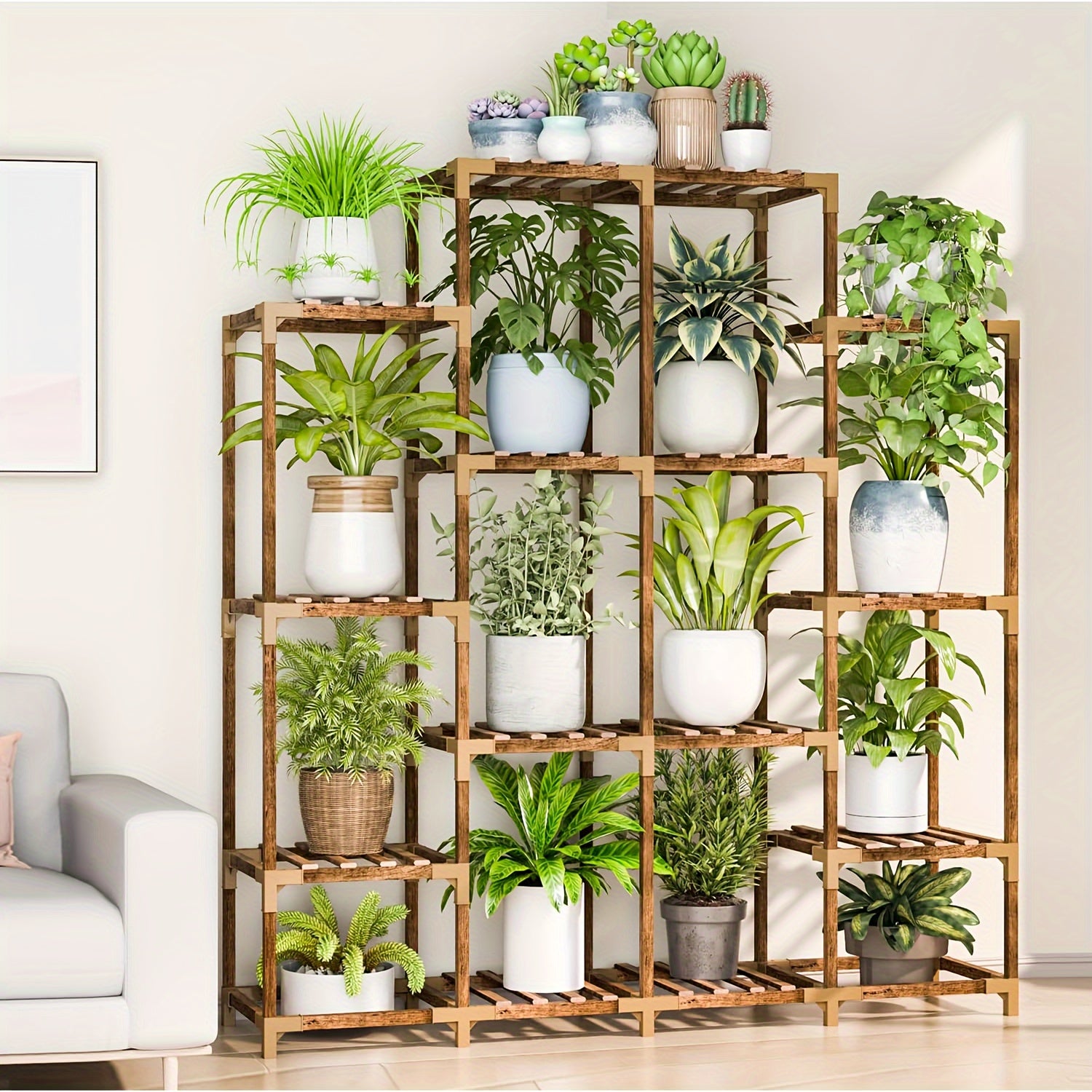 16 Tier Plant Stand Indoor Outdoor, Large Tall Plant Shelf Rack For Multiple Pots Table Holder Flower Stand For Patio Porch Living Room Balcony Corner Garden Office Boho Decor