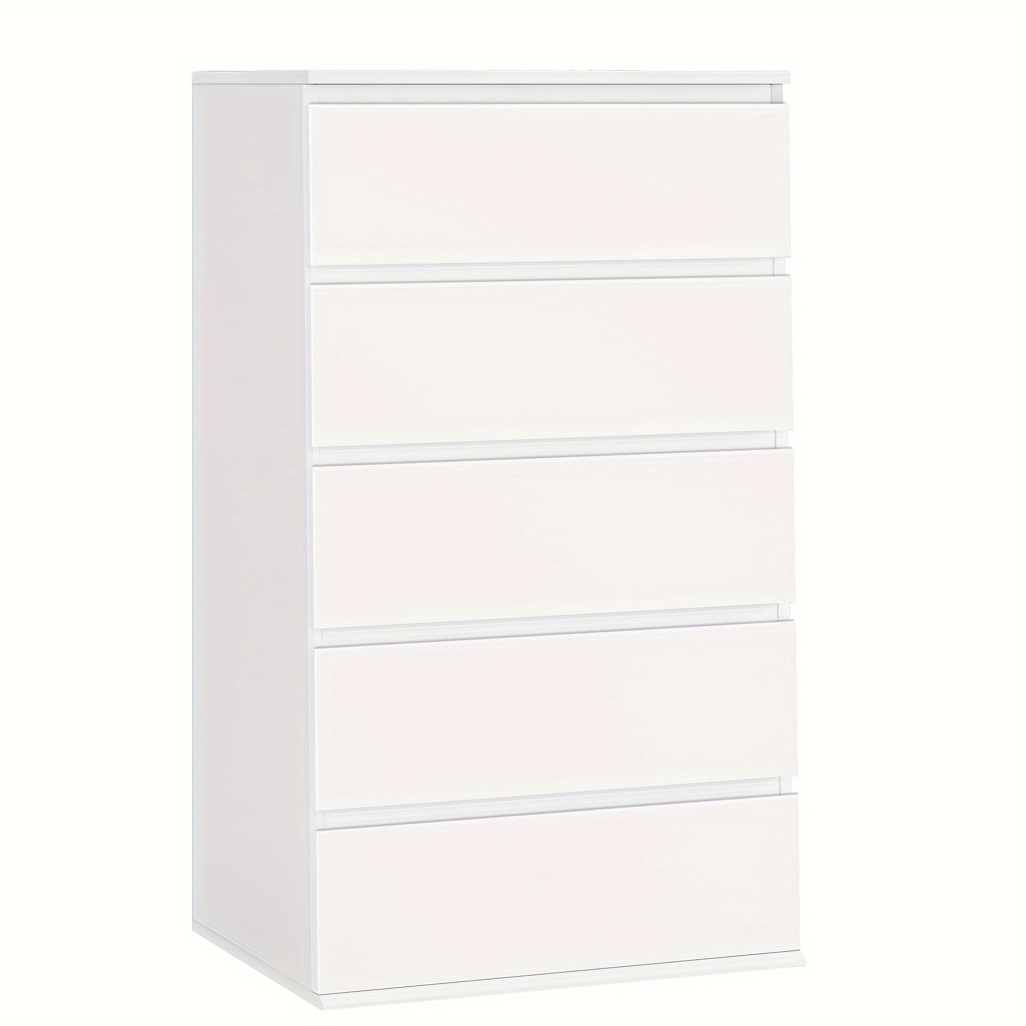 White Dresser For Bedroom, 5 Drawer Dresser With Fluted Handles, Modern Tall White Dresser For Bedroom, Living Room, Entryway