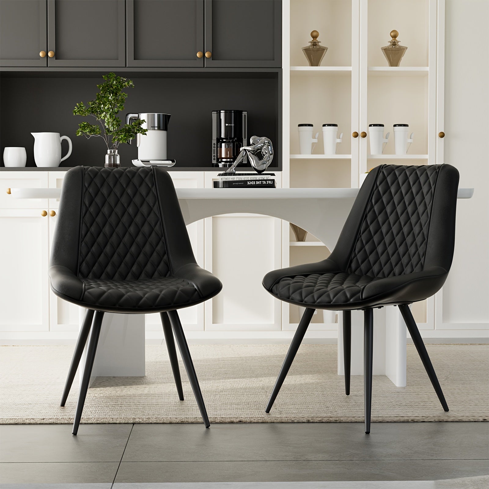 Modern Dining Chairs Set Of 2, Top Faux Leather Upholstered Dining Room Chairs With Metal Legs, Ergonomic Kitchen Chairs For Kitchen Dinning Room