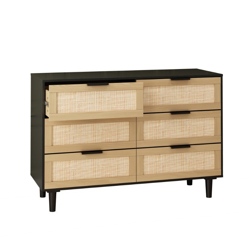 6 Drawer Rattan Dresser for Bedroom & Living Room, Spacious Storage, Stylish Design, Durable Build, Elegant Black Finish, Ideal Furniture Choice