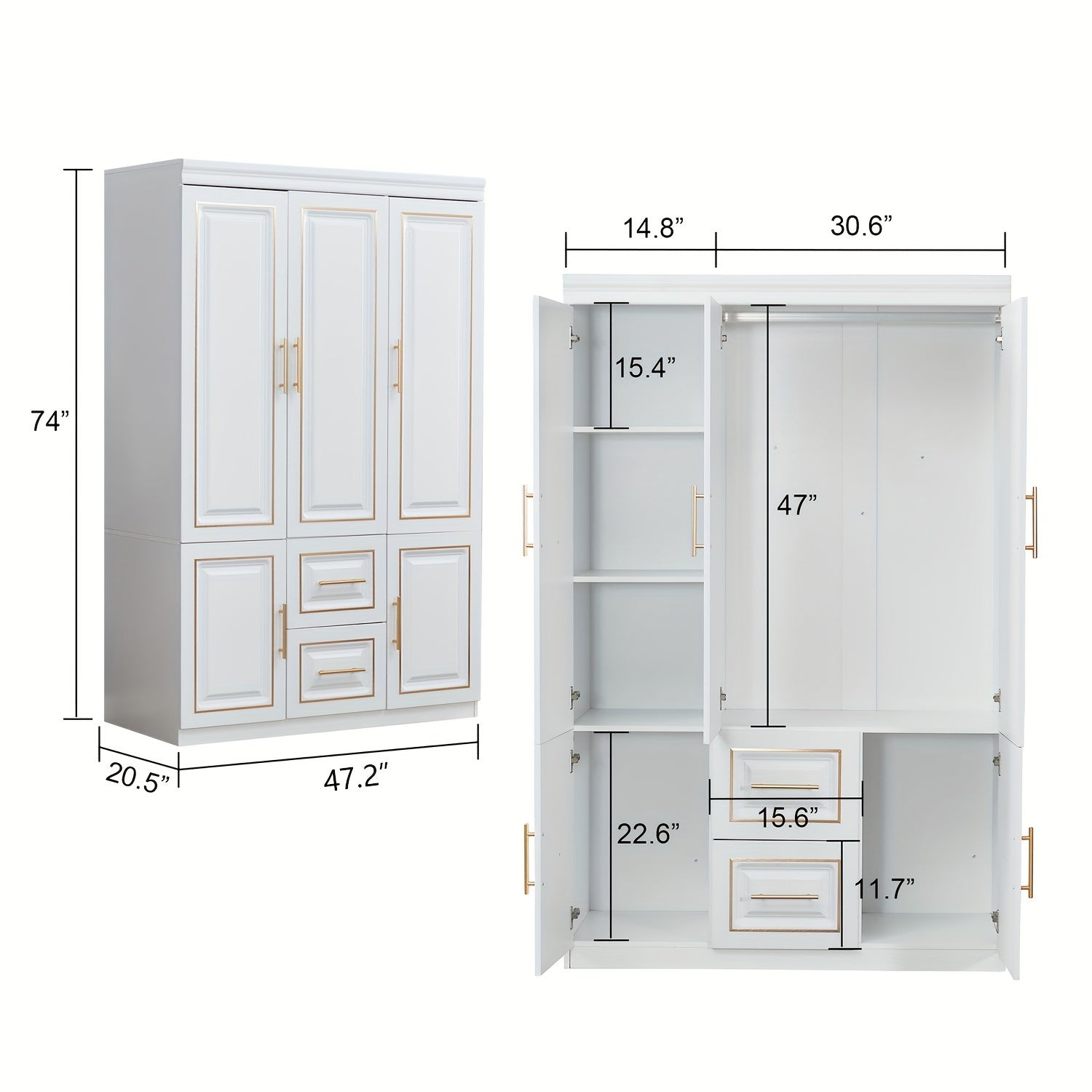 Armoire Wardrobe Closet, White Bedroom Armoires Wood Wardrobe Cabinet with 3 Door