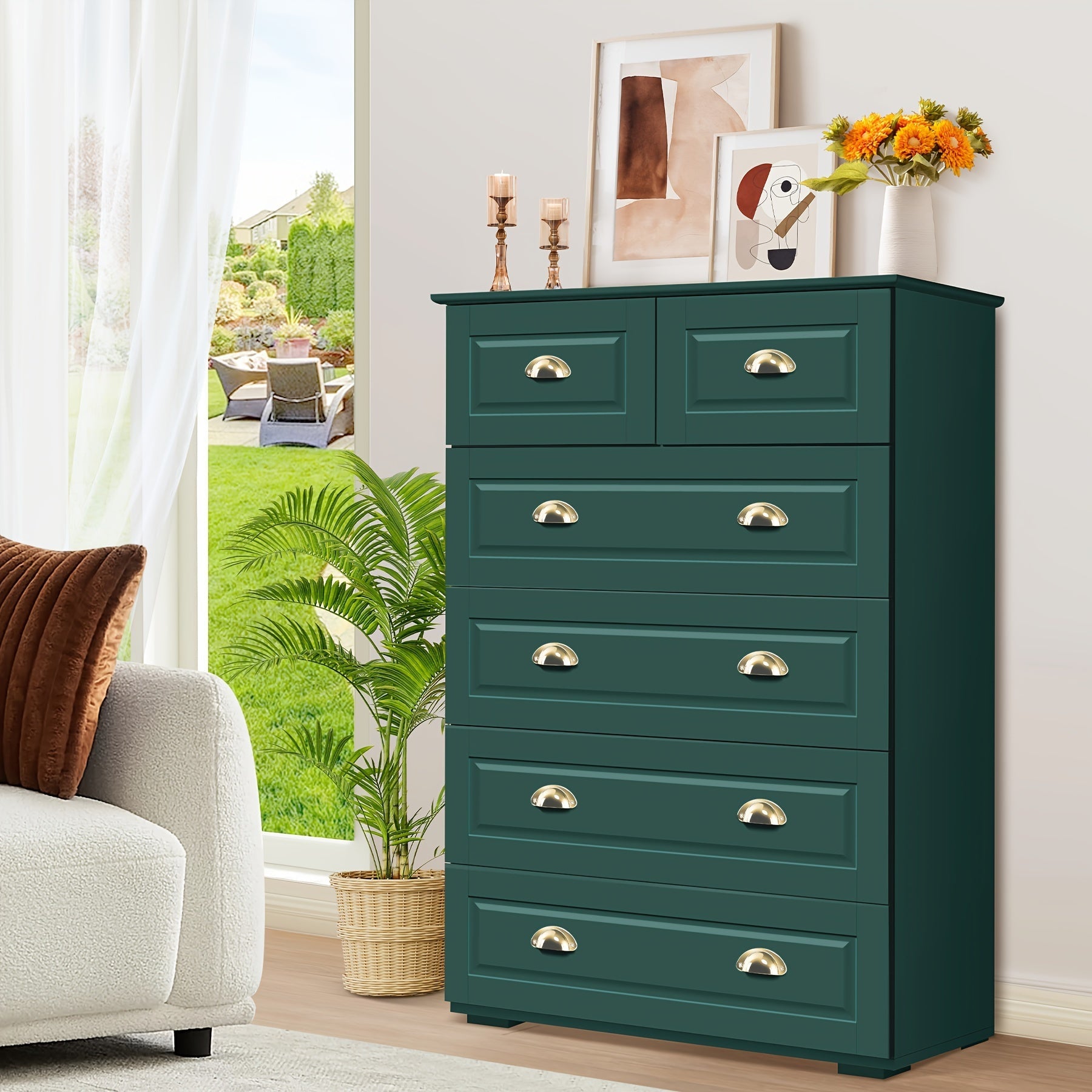 Dresser for Bedroom, 6 Drawer Dresser, Modern Tall dresser for Living Room, Hallway, Entryway