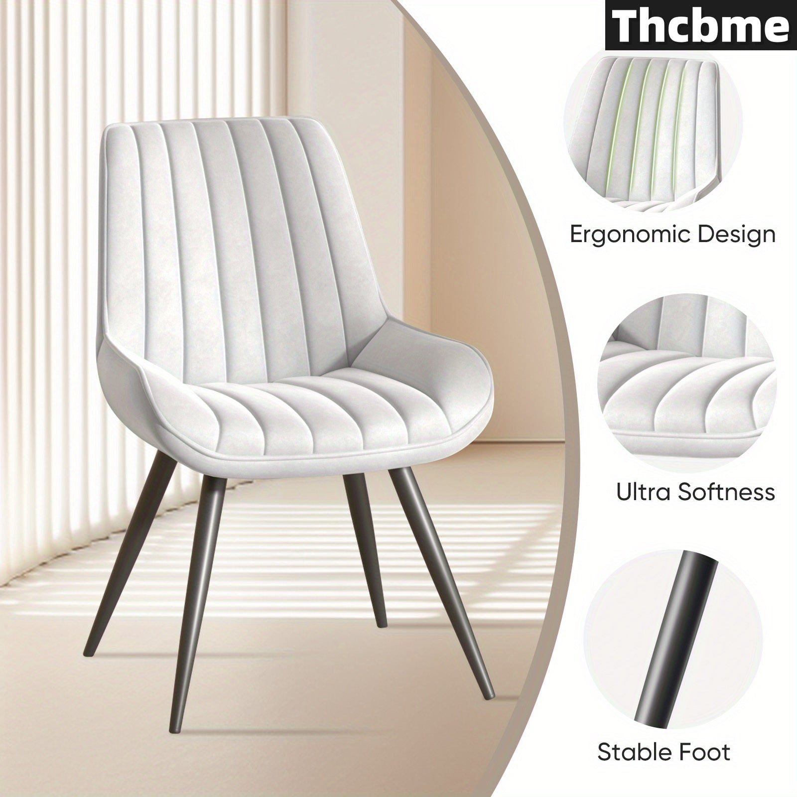 Set of 4 Chairs, Modern Dining Chairs Set, Comfy Dining Room Chairs with Thick Cushions, Upholstered Fabric Kitchen Side Chairs with Metal Legs, White