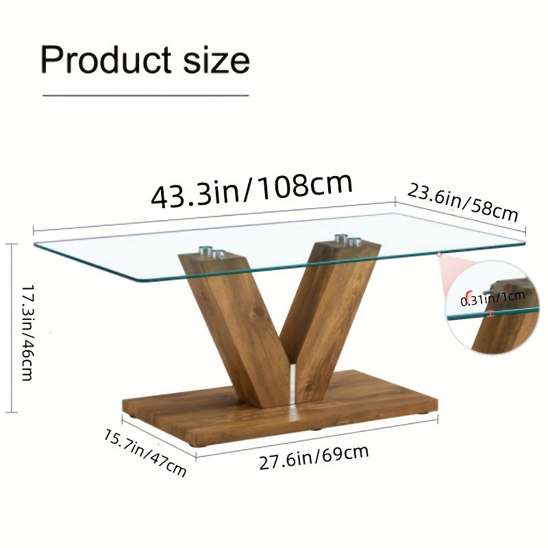 A modern minimalist style coffee table. Transparent tempered glass tabletop with columns. Suitable for living room and dining room