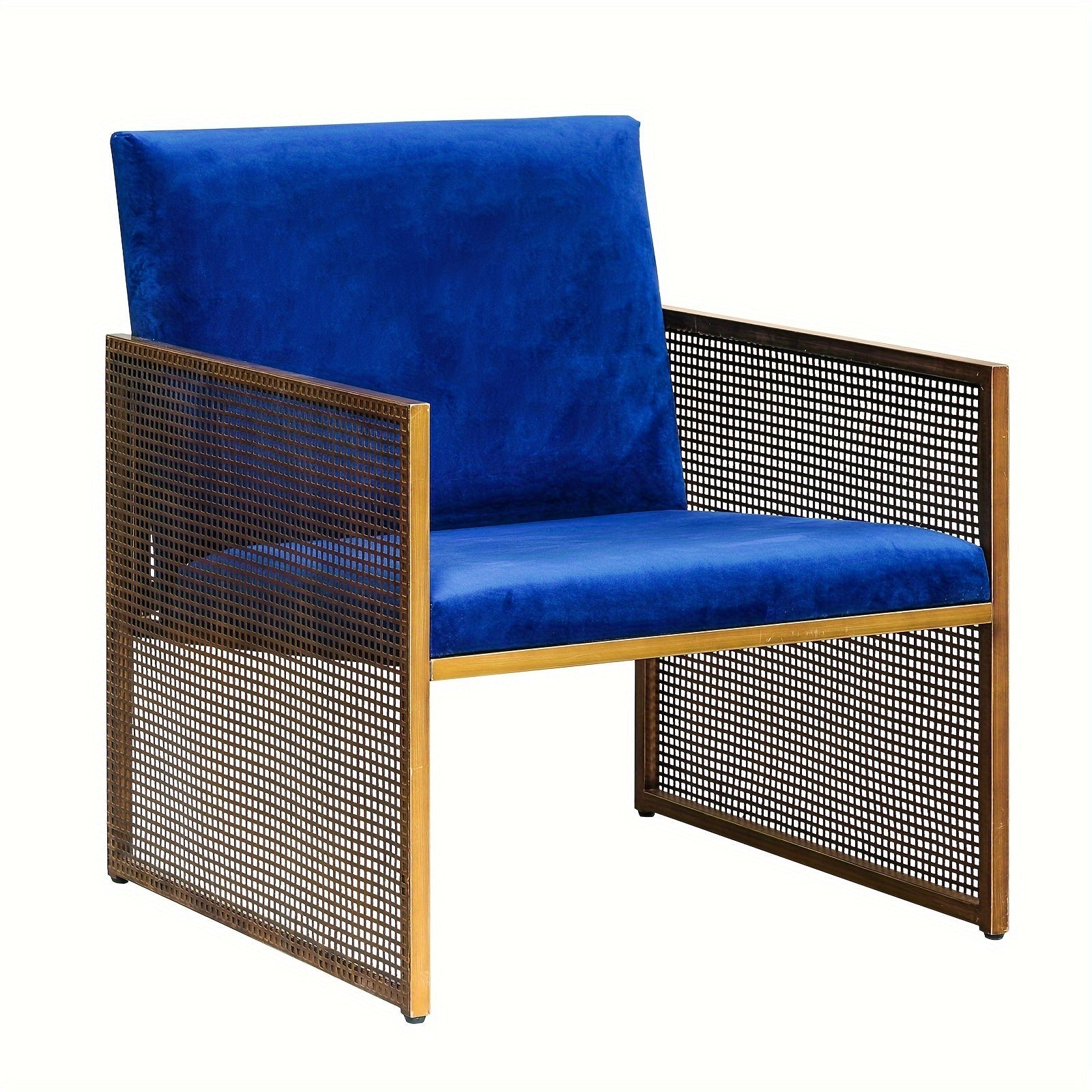 Elegant Blue Velvet Accent Chair with Memory Foam Cushion - Modern Mesh Design, Metal Arms, Solid Back for Living Room & Lounge, Easy to Clean