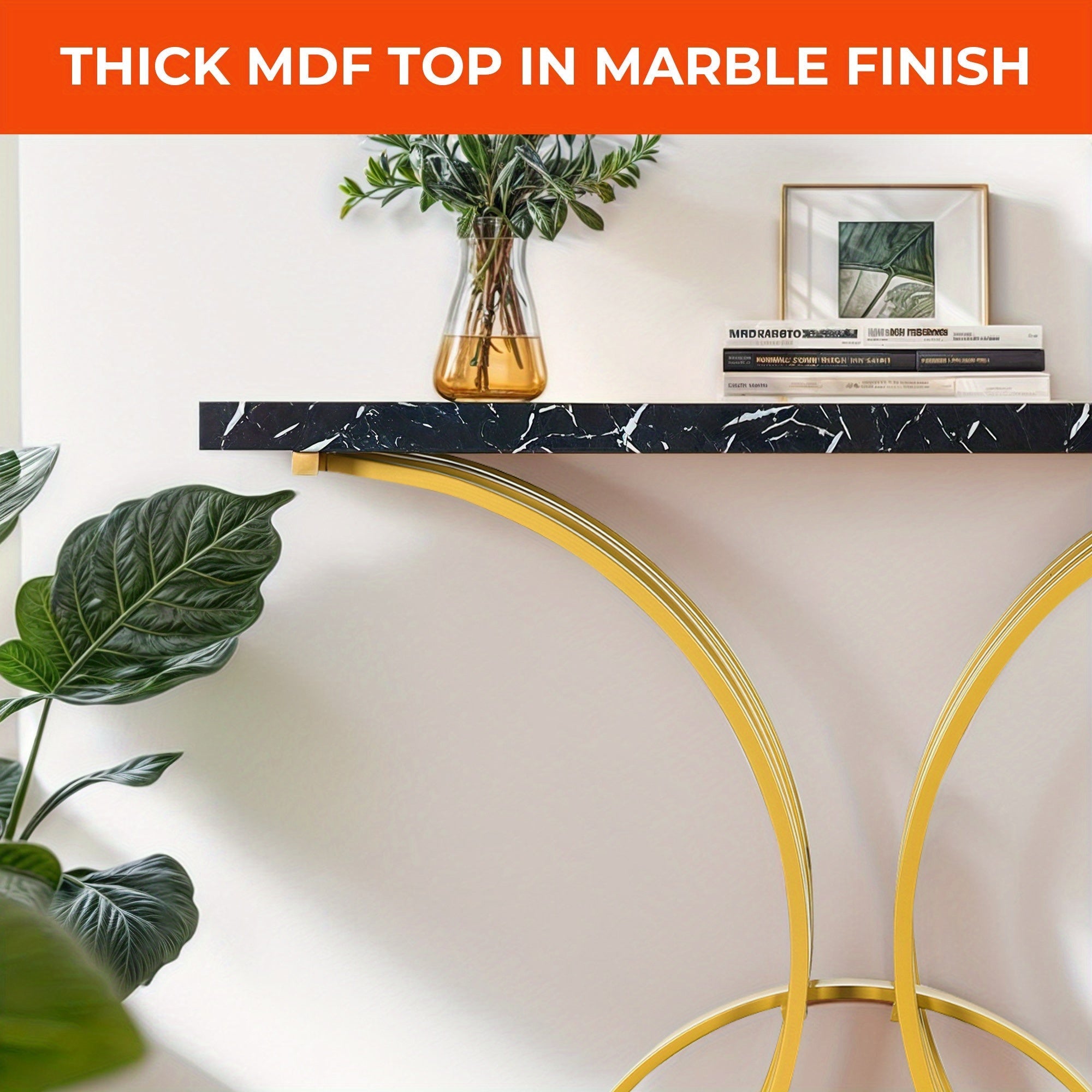 Modern Faux Marble Accent Console Table Gold Metal Leg for Entryway Sofa Table Halloween Christmas Gift