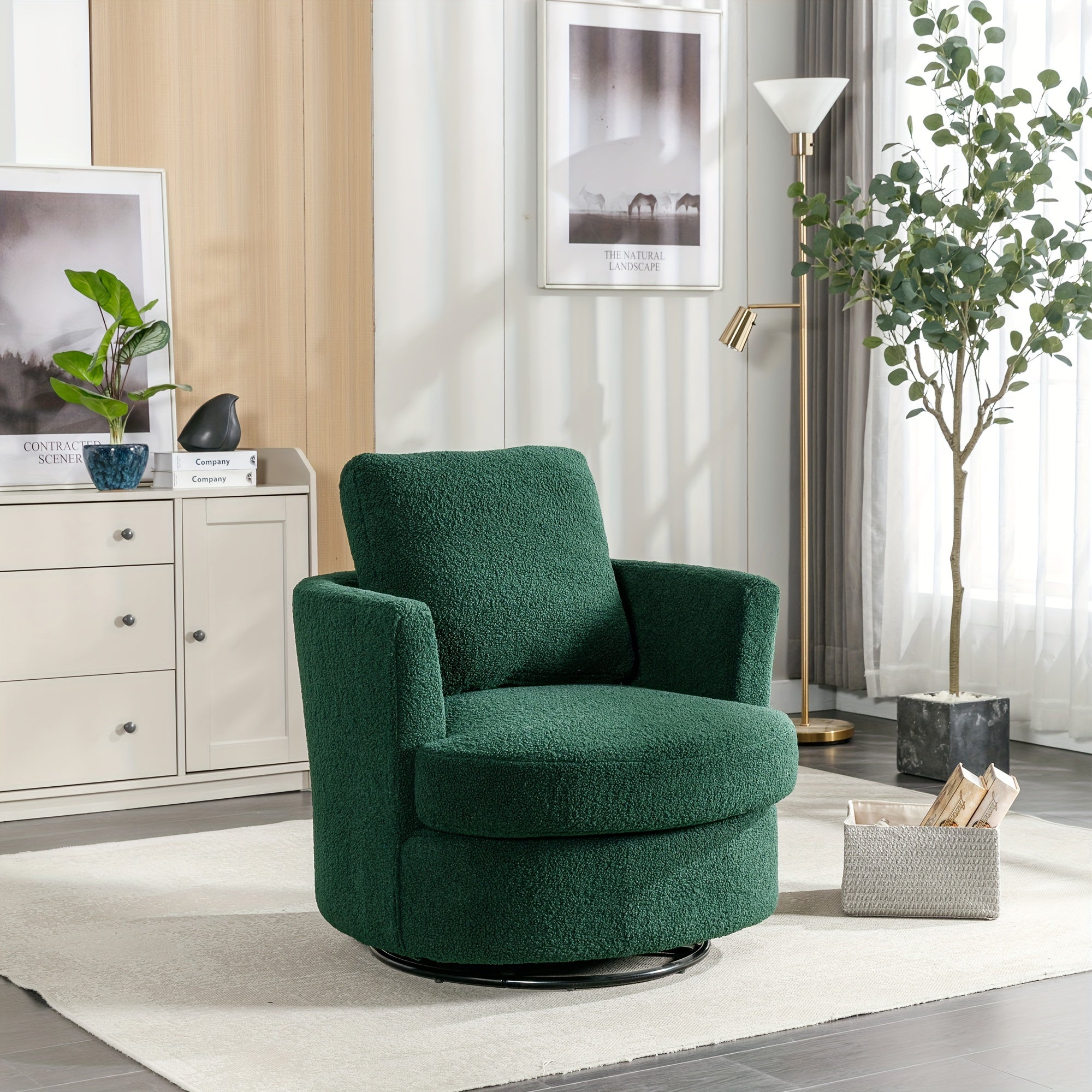 Swivel Accent Chairs Modern Comfy Sofa Chair With Black Metals Base, Single Armchair For Bedroom Living Room