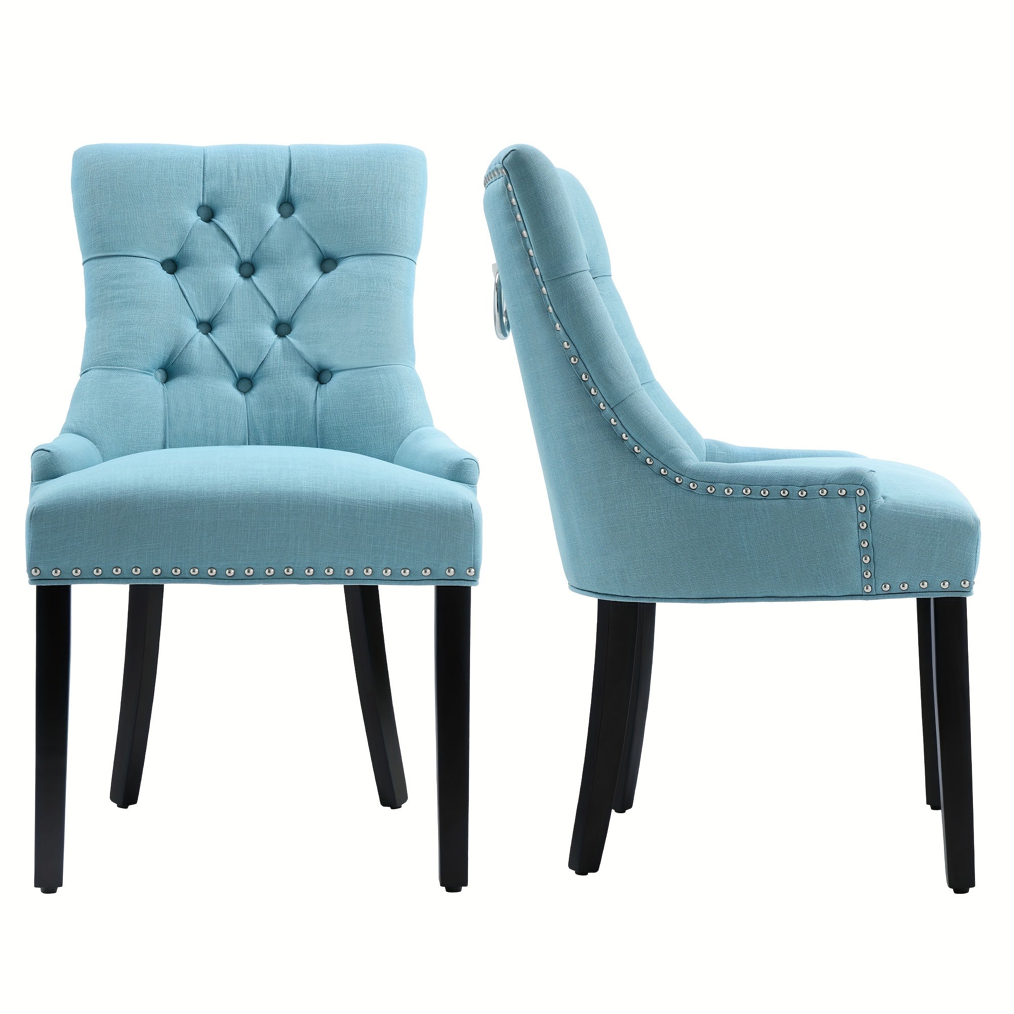 Upholstered Dining Chairs With Arms, Set Of 2, Dining Room Chairs With Solid Wood Legs And Tufted Backrest