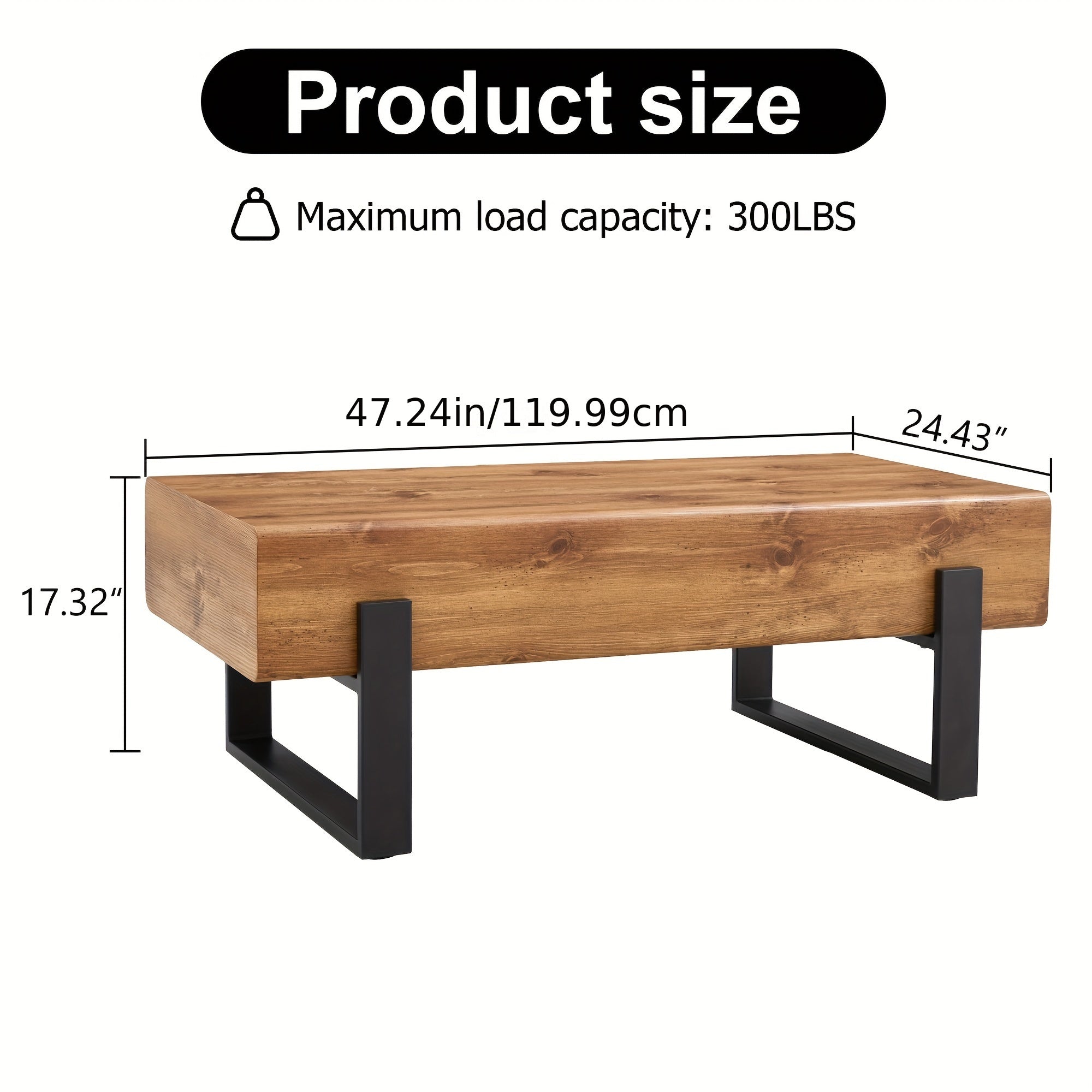 Rectangle Rustic Coffee Table Modern Farmhouse Wood Simple Coffee Table With Metal Legs Center Table For Living Room