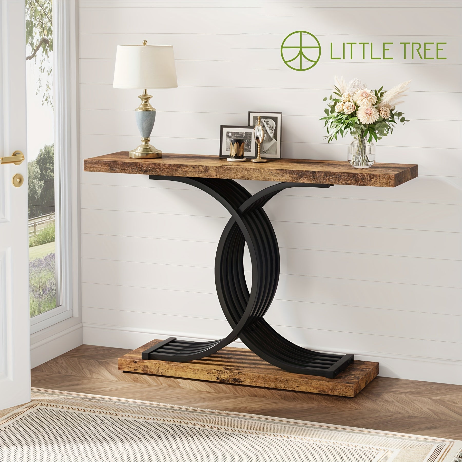 Industrial Entryway Table Vintage Console Table Accent Table with Geometric Metal Legs Narrow Wood Sofa Table Foyer