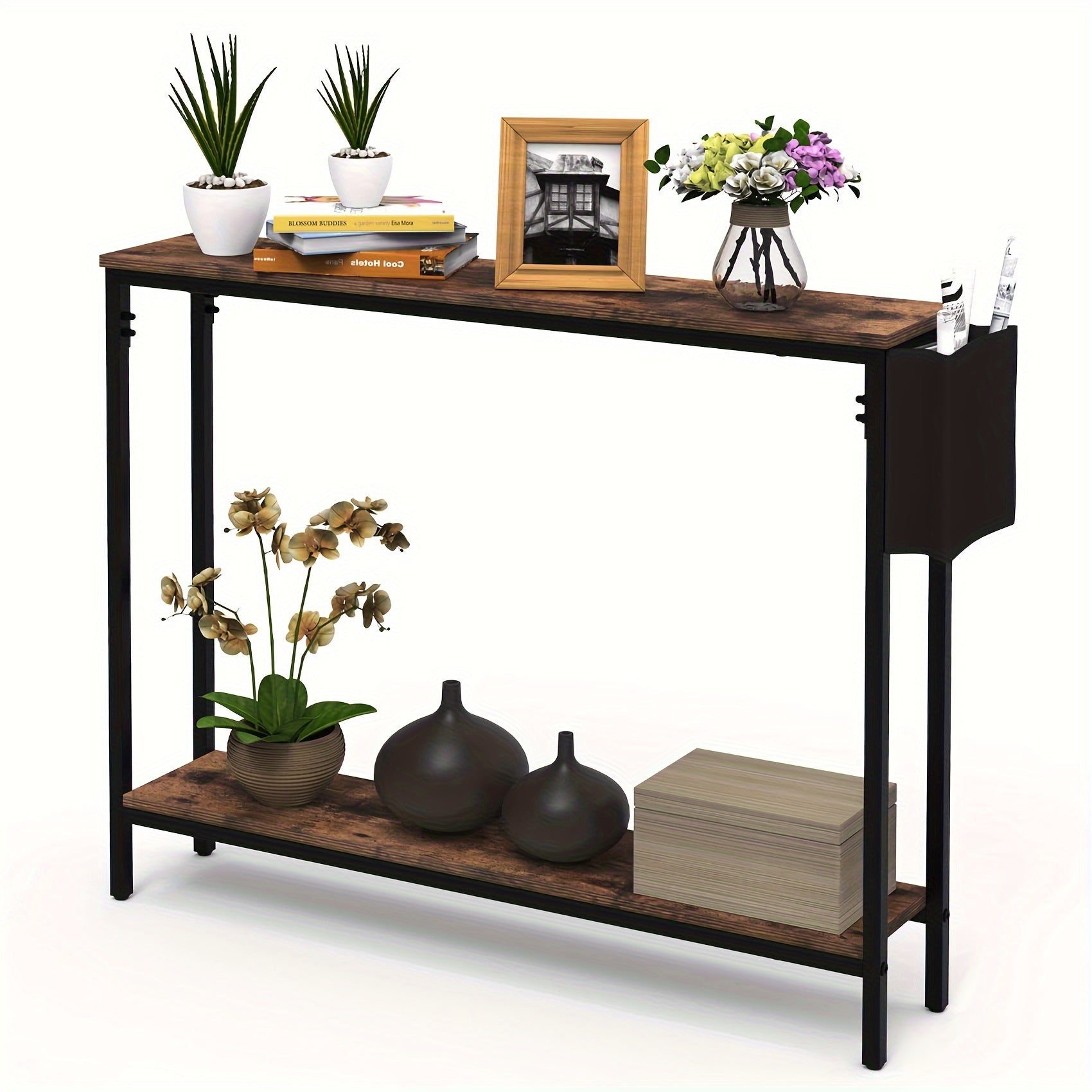 39.4’’ Console Entryway Table 2-Tier Industrial Narrow Sofa Table with Storage Shelves for Hallway Living Room Bedroom