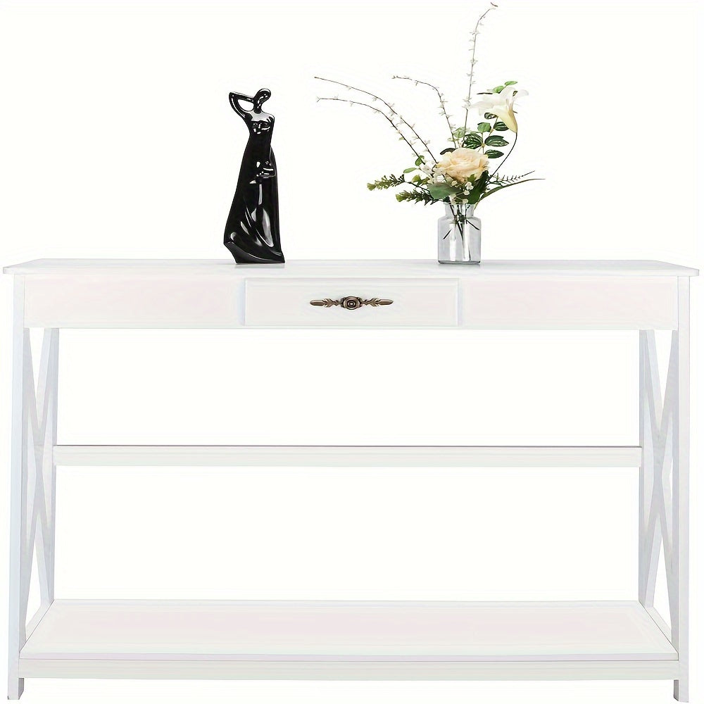 White Entryway Table Sofa Table with Drawer and Shelf Slim Console Table with Storage for Hallway, Living Room, Foyer