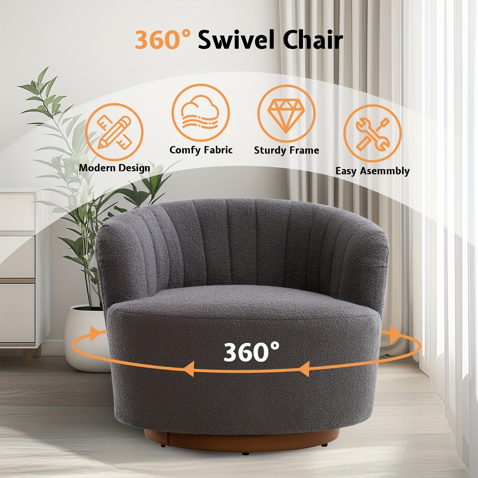 Modern Swivel Accent Barrel Chair - Comfortable 360° Rotating Chair For Lounge & Bedrooms, Boucle Upholstered, Perfect Vanity Or Reading Armchair