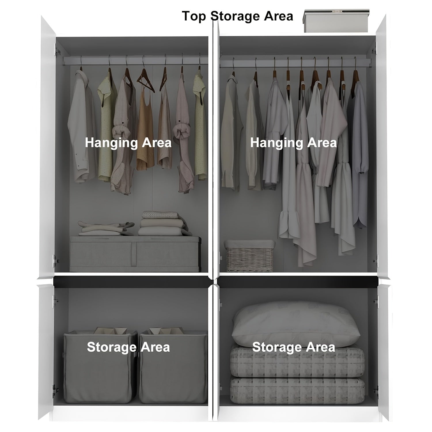 Pinewood, Modern 4-Door Wooden Armoire Closet with Hanging Rods - Spacious Bedroom Wardrobe, Easy Assembly, Lockable, Bedroom Decor