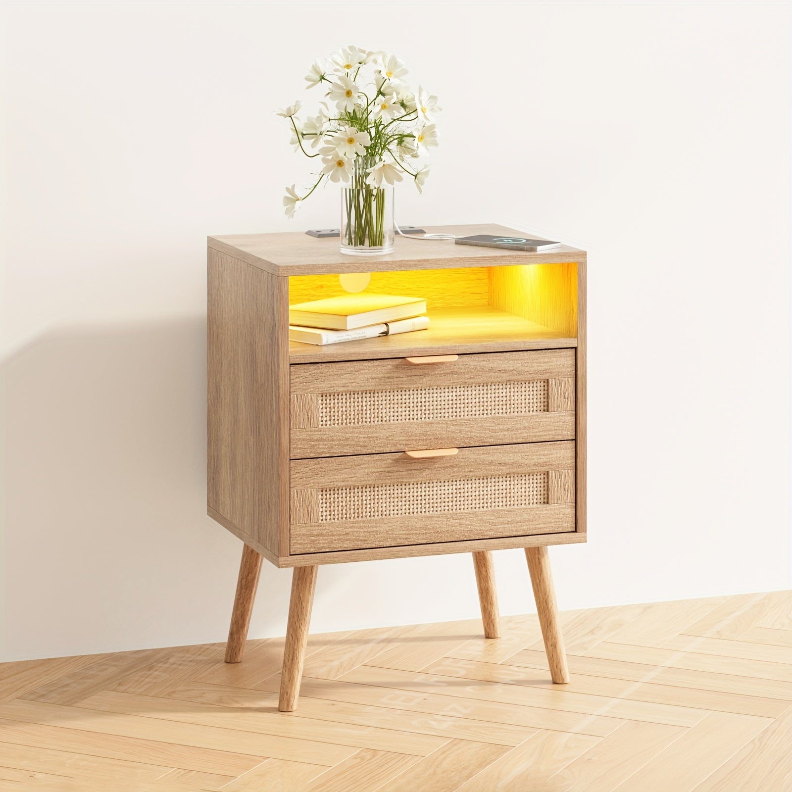 Side Table With 2 Drawer, Skinny Nightstand Table Narrow Side Sofa Table For Small Spaces, End Table With Storage For Living Room