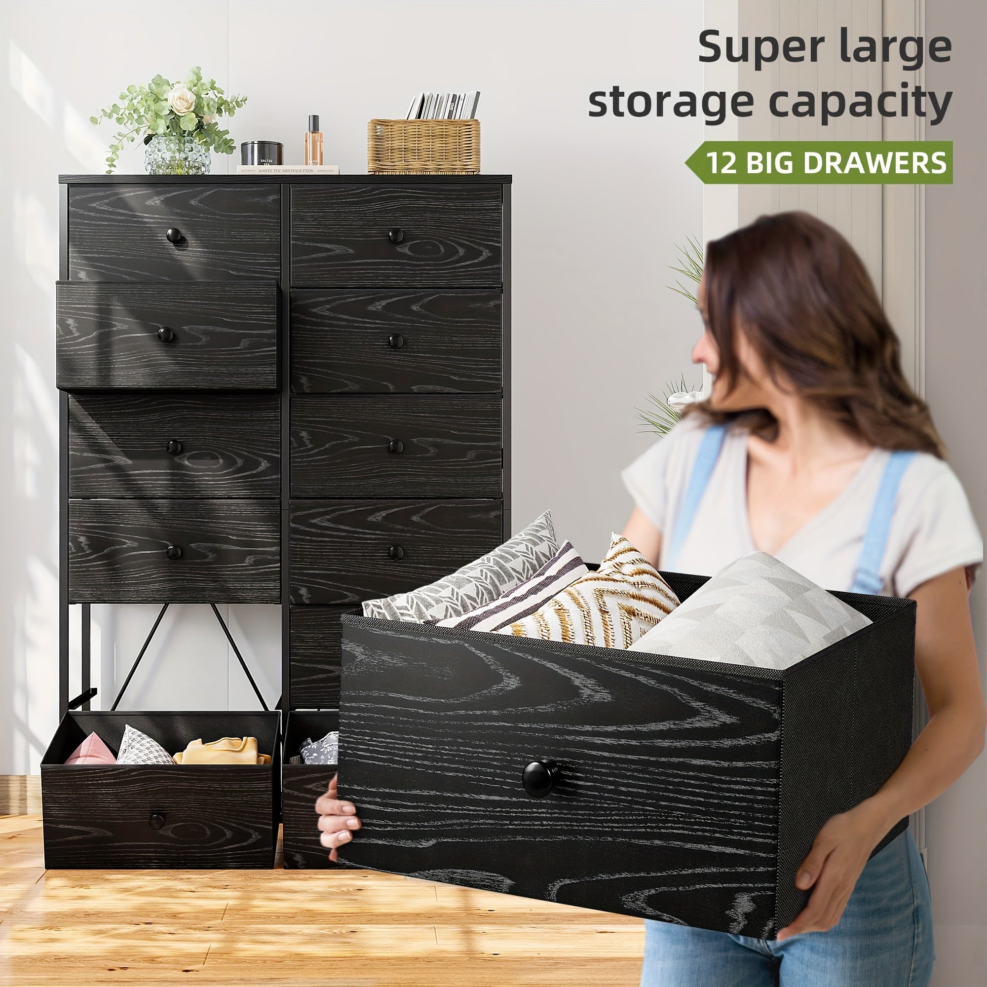 Tall Dresser For Bedroom, 12 Drawer Dresser For Bedroom, Fabric Dresser & Chest Of Drawers For Bedroom Dressers With 12 Large Drawers For Closet Living Room Entryway, 34.7"Dx11.8"Wx52.4"H