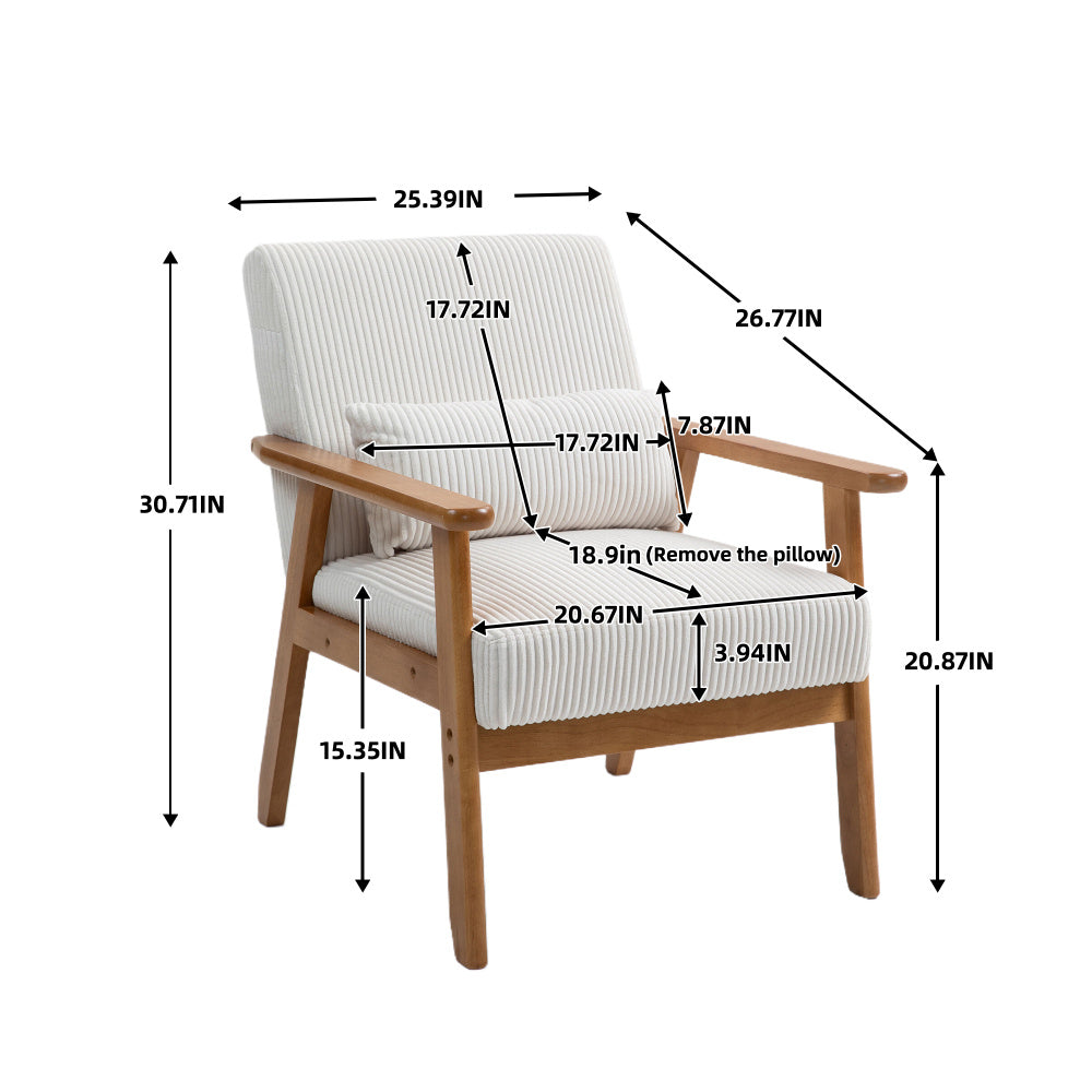 Leisure Chair with Solid Wood Armrest and Feet, Leisure Chair, Wood Frame, Velvet, Solid Rubber Wood Legs