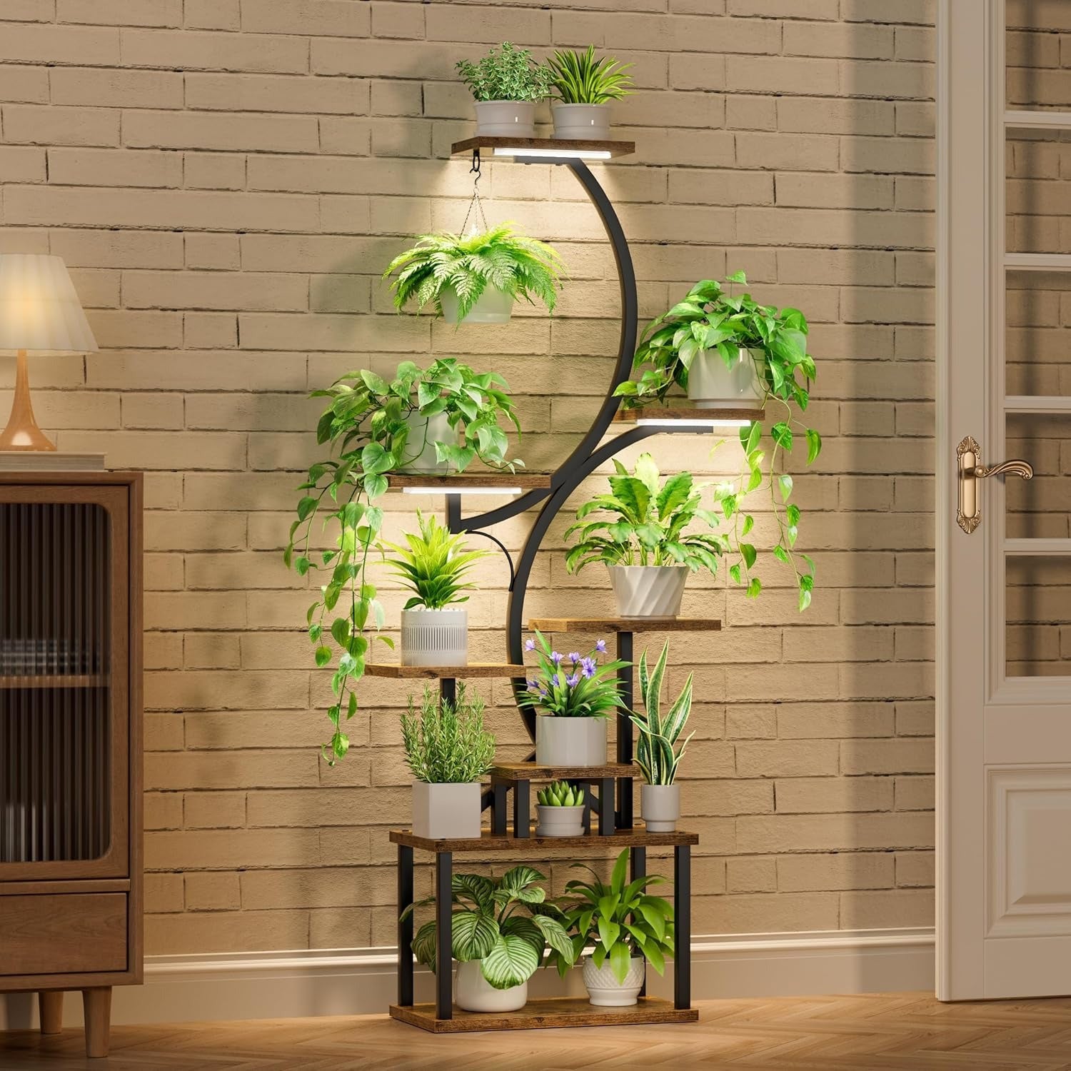 Plant Stand Indoor With Grow Lights, 8 Tiered Indoor Plant Shelf, 61" Tall Plant Stand For Indoor Plants Multiple, Metal Plant Flower Holder Stand, S-Shaped Plant Rack For Home, Patio, Valentine'S Day Gifts, New Home/office D