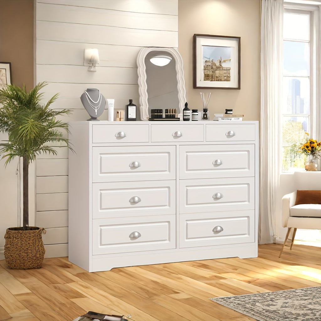 Tall White 9 Drawer Dresser Wood Vertical Drawer Chest For Bedroom 52 Inch High Modern Lingerie Dresser For Closet