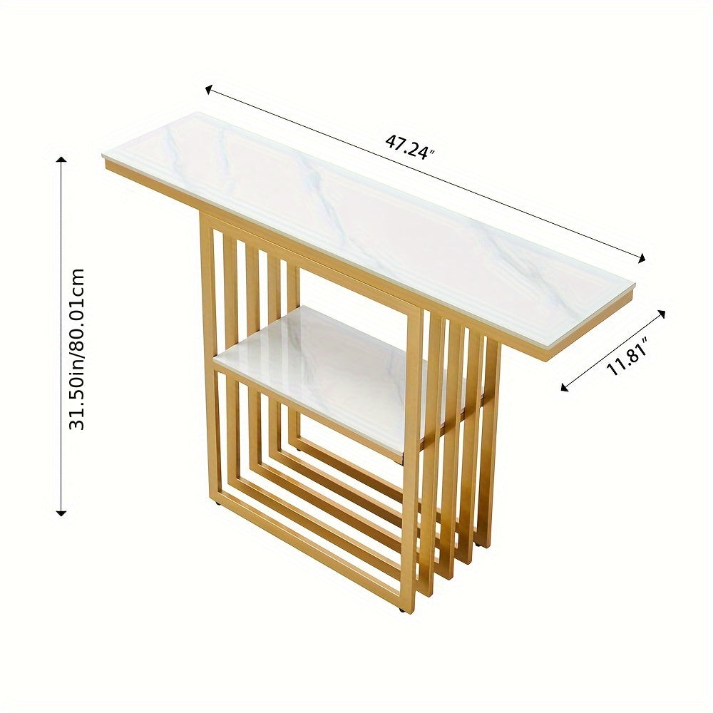 47.24 in Modern Console Table with Storage Space, Sintered Stone Entryway Table, Accent Table Sofa Table with Metal Base, Narrow Table Foyer Table for Entrance, Living Room, Hallway