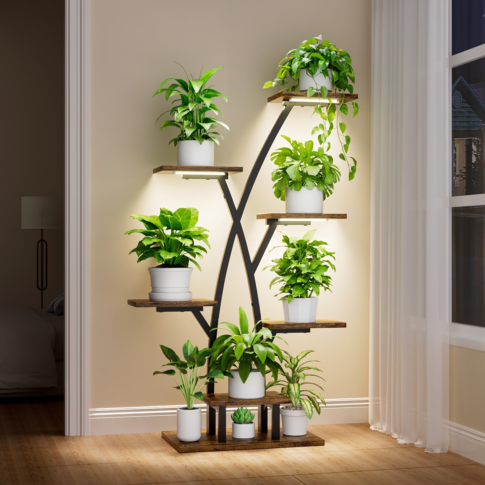 Plant Stand Indoor With Grow Lights - 7 Tiered Plant Shelf Indoor, Corner Plant Stands For Indoor Plants Multiple, 42" Metal Plant Shelves, Plant Flower Holder Display Rack For Home Patio Balcony