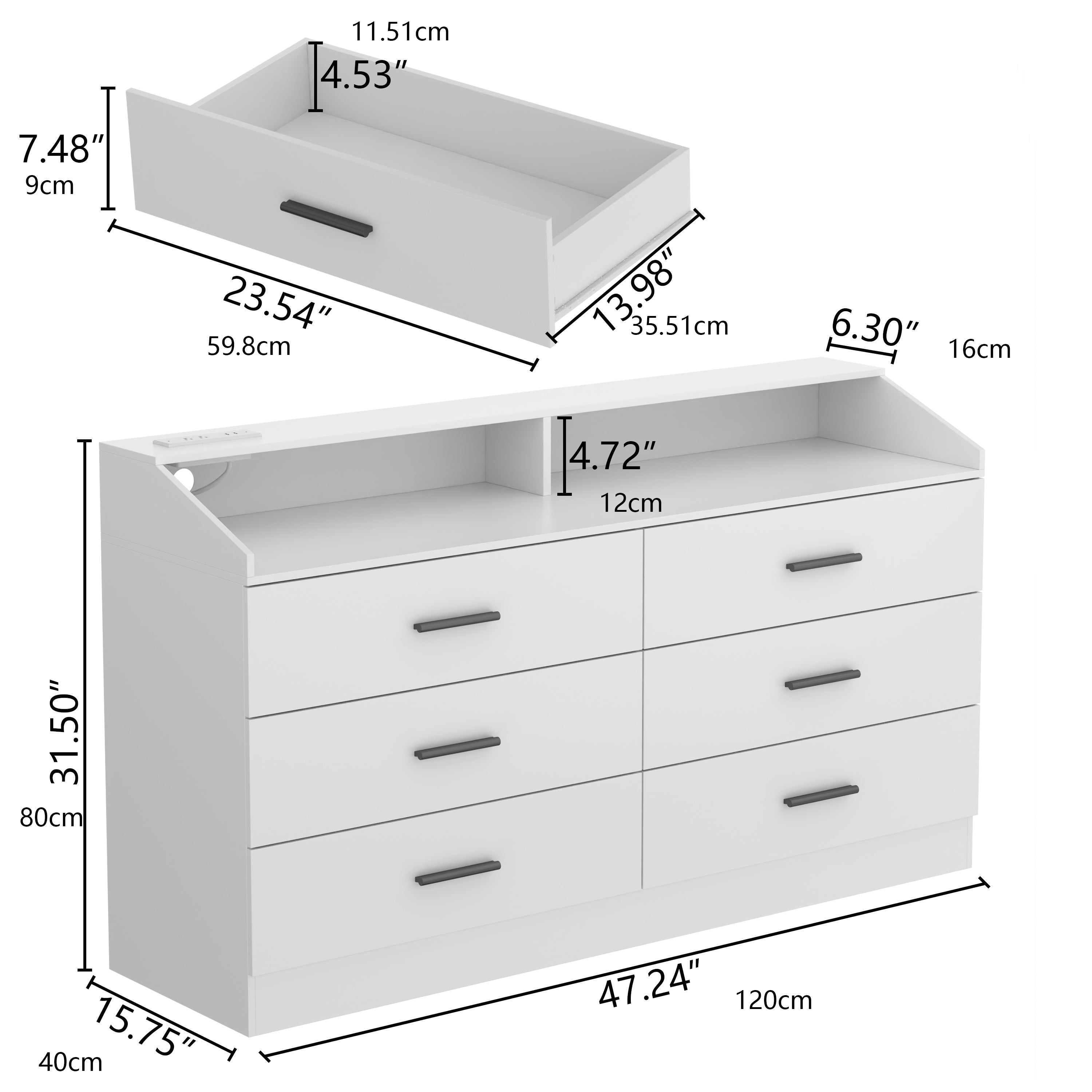 Dresser For Bedroom, 6 Drawers Dresser With Power Outlet, Chest Of Drawers For Closet, Modern Dresser With Open Storage Cubby, Drawer Dresser Organizer For Bedroom, Living Room, Entryway, Hallway