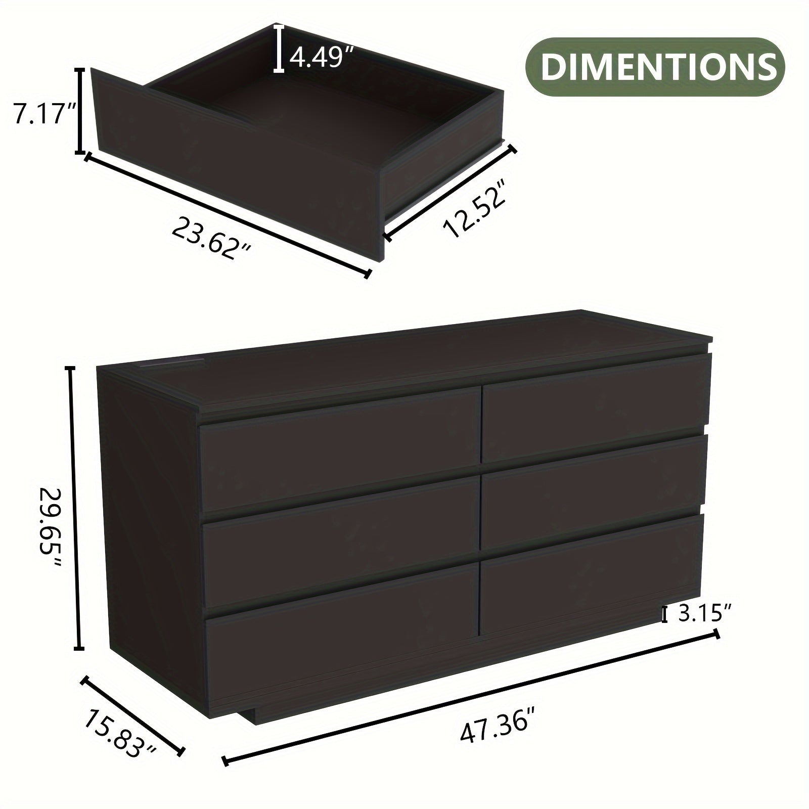 6 Drawer Dresser White Dresser with Power Outlet and LED Lights Floating Chest of Drawers for Living Room - Dresser