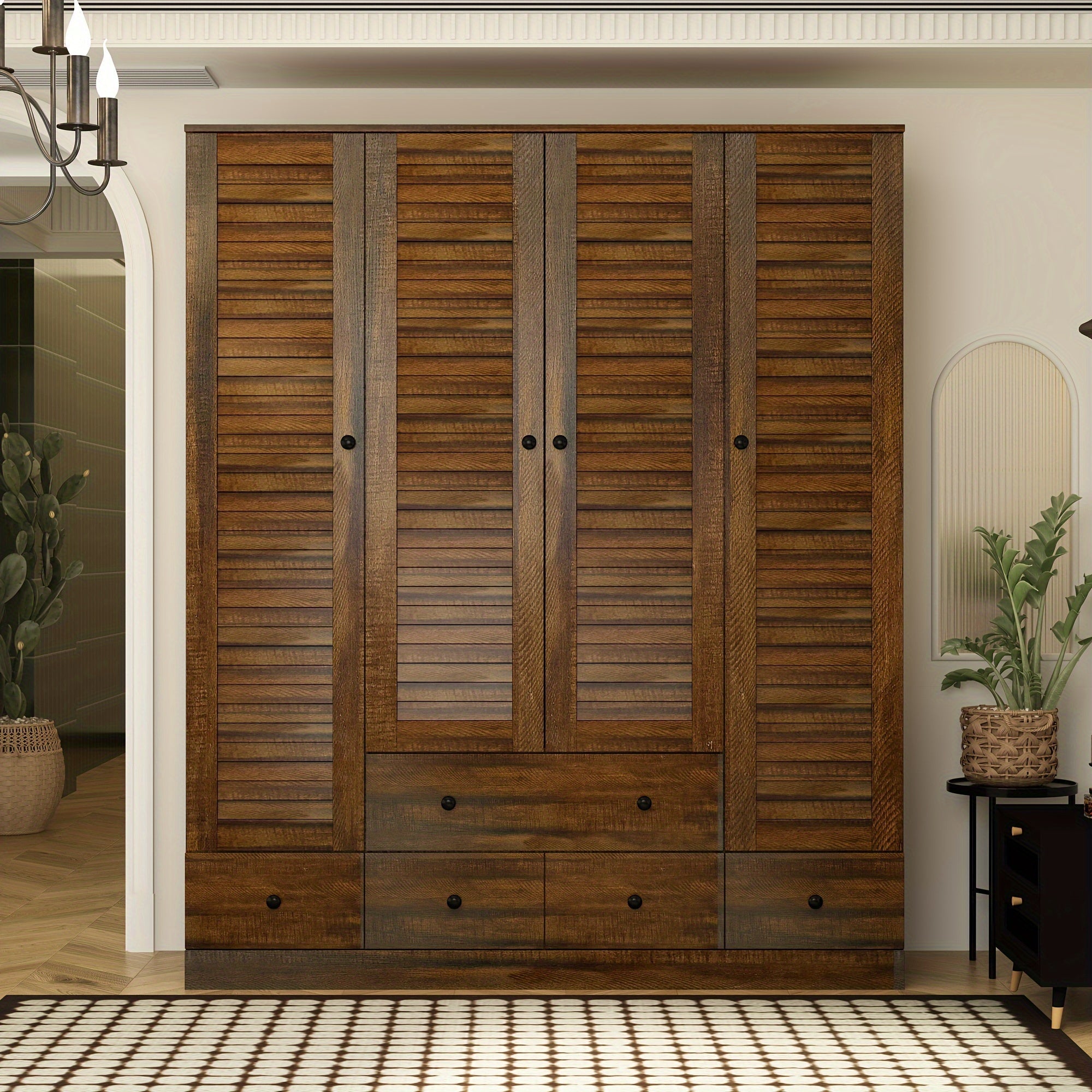 Large Wardrobe Closet With Four Drawers Hanging Rod Area 5 Folding Storage Areas Reasonable Space Allocation Modern