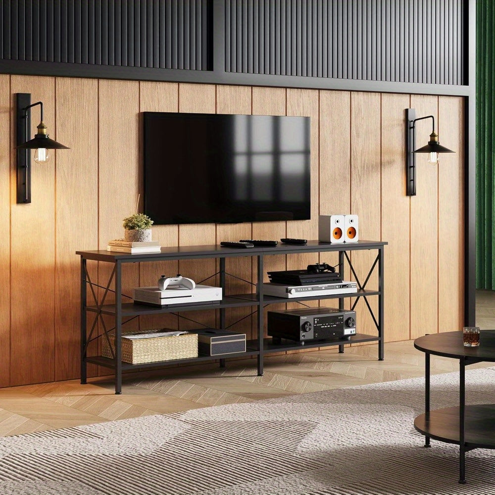 Versatile 3-Tier Steel & Wood TV Stand - Perfect for Indoor/Outdoor Use Fits Up to 70’’ TVs Ideal for Living Room &