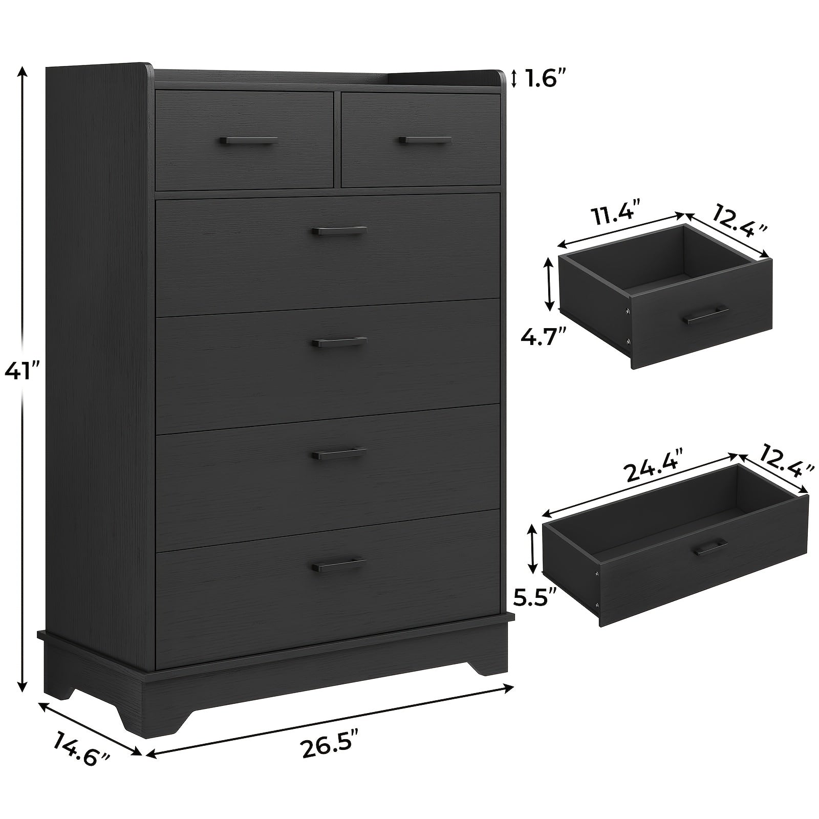 Drawer Dresser, Modern 6 Drawer Chest, Classified Storage, Bedroom Drawer Chest, Vertical Storage Organization Tower, Wardrobe, Corridor With High, Black