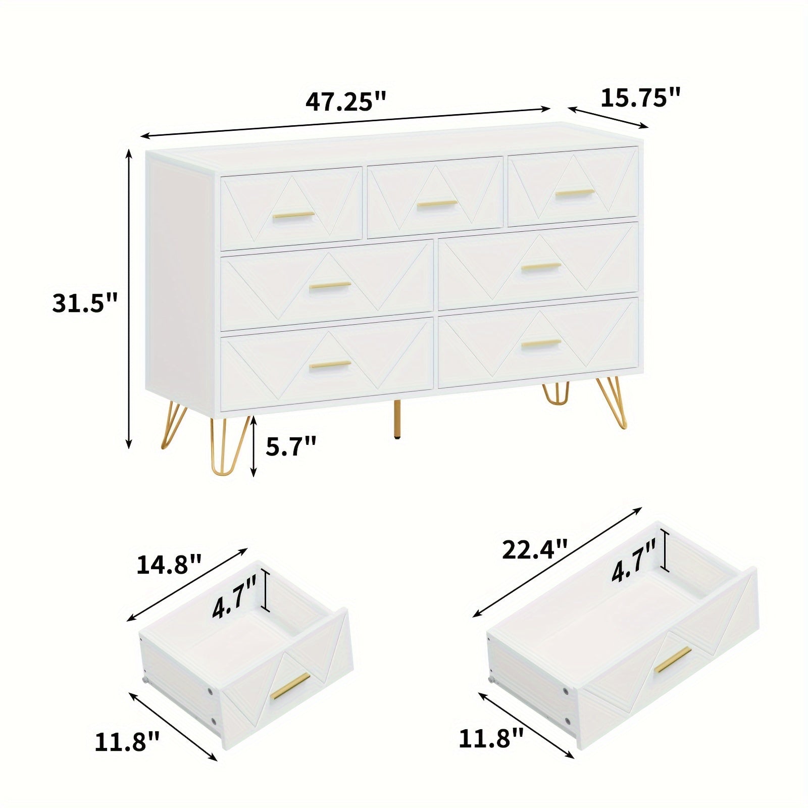 Dresser for Bedroom 7 Drawer Dresser with Wide Drawers and Metal Handles Wood Dressers & Chests of Drawers for Hallway