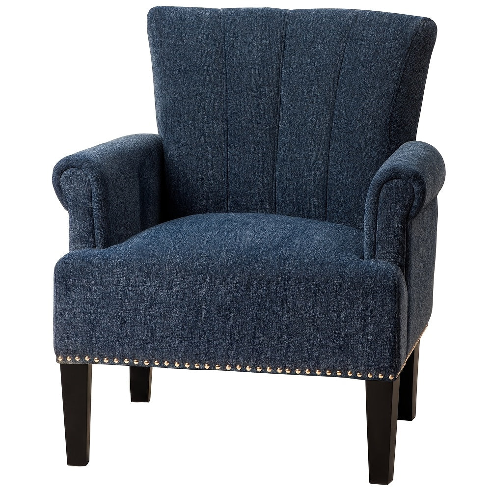 1pc Navy Blue Tufted Accent Armchair - Solid Wood Frame, Polyester Upholstery, Foam Padding, Rivet-Trimmed, Non-Adjustable, Dry Clean Only, Ideal for Hard Floors - Stylish Comfortable Chair