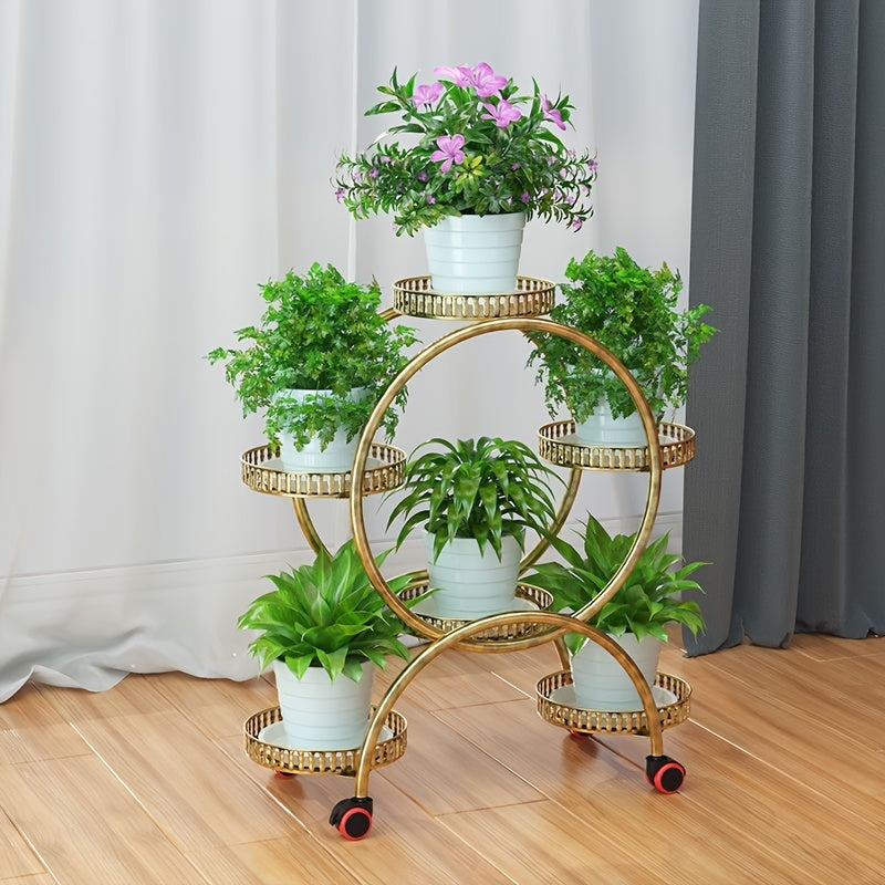 Round Plate Popular Multi-layer European Style Living Room Flower Stand, Balcony Floor-to-Ceiling Pothos Flower Stand, Multi-layer Mobile Indoor Flower Pot Stand