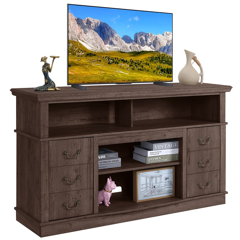 Farmhouse TV Stand For 60 Inch TV, Entertainment Center With Storage, Modern Media TV Console TV Stands For Living Room Bedroom (Coffee)