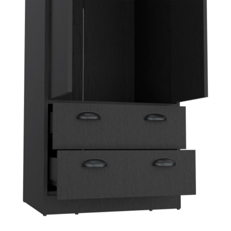 Black Armoire with 2 Drawers & Doors - Spacious Storage for Bedroom & Living Room, Durable & Stylish Furniture