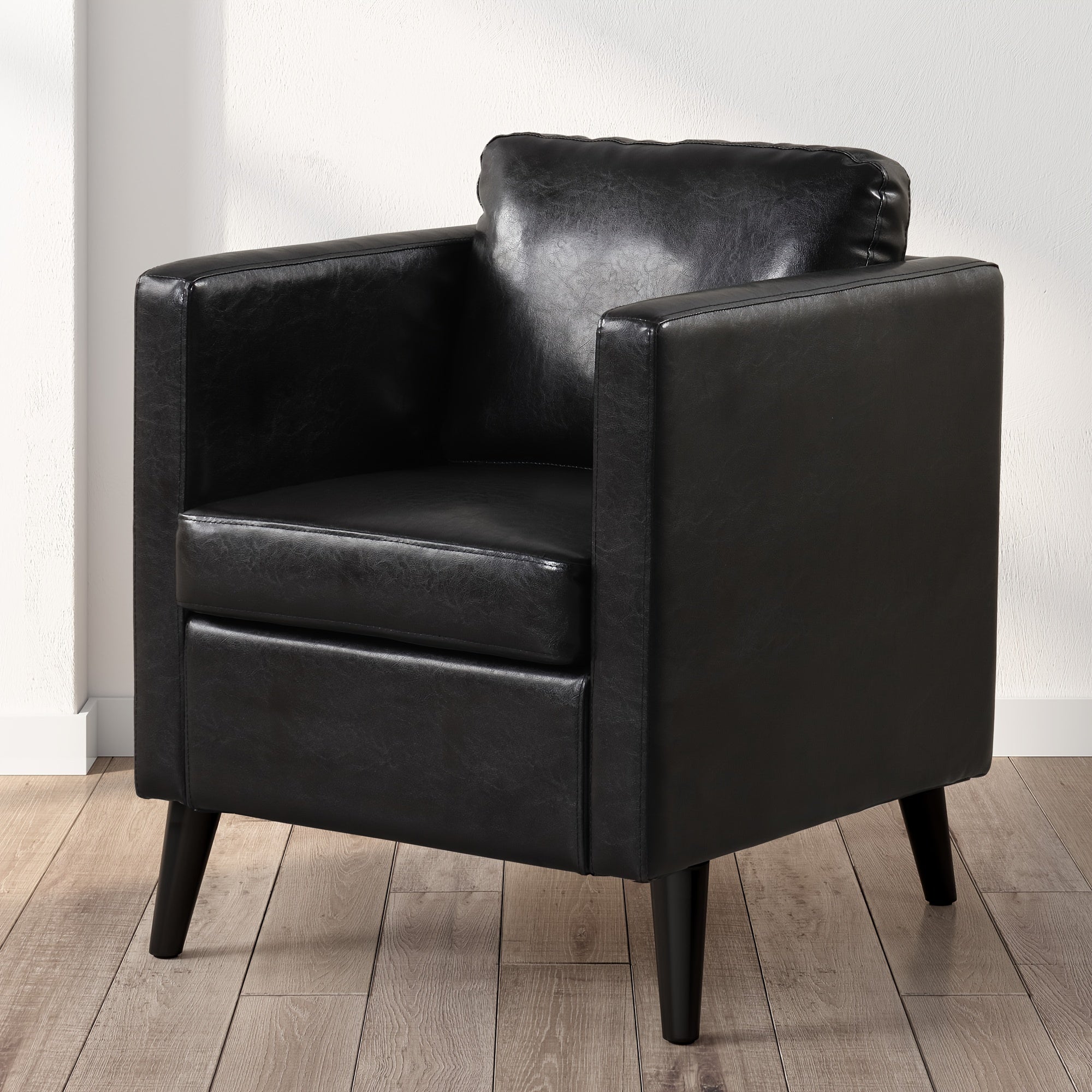 PU Leather Arm Chair Modern Accent Chair With Wood Legs, Single Sofa Chair For Living Room, Office