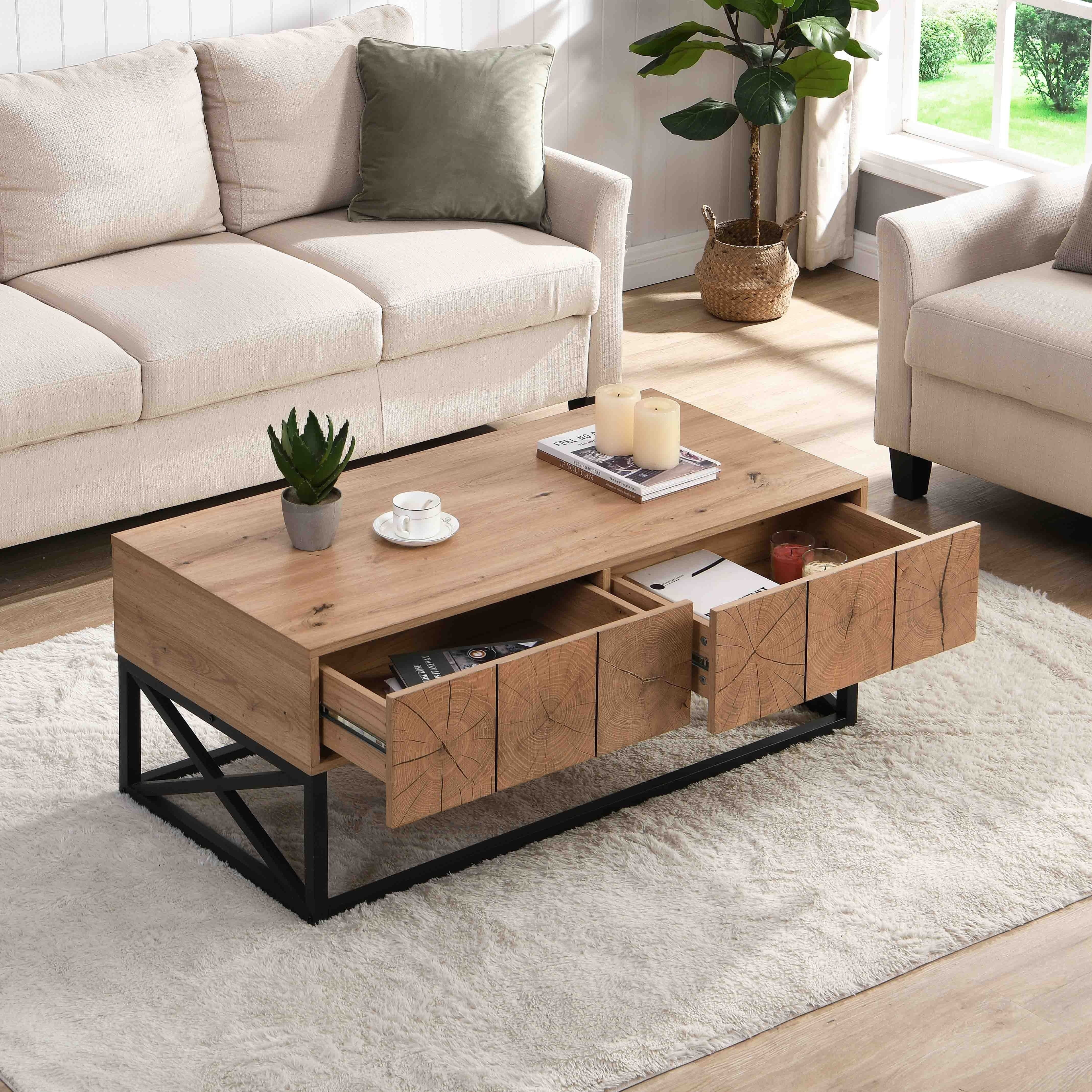 Wooden Coffee Table, Rectangular Table With 2 Drawers, Modern Solid Wood Coffee Table, Living Room Table, Key Table, Living Room, Home Office