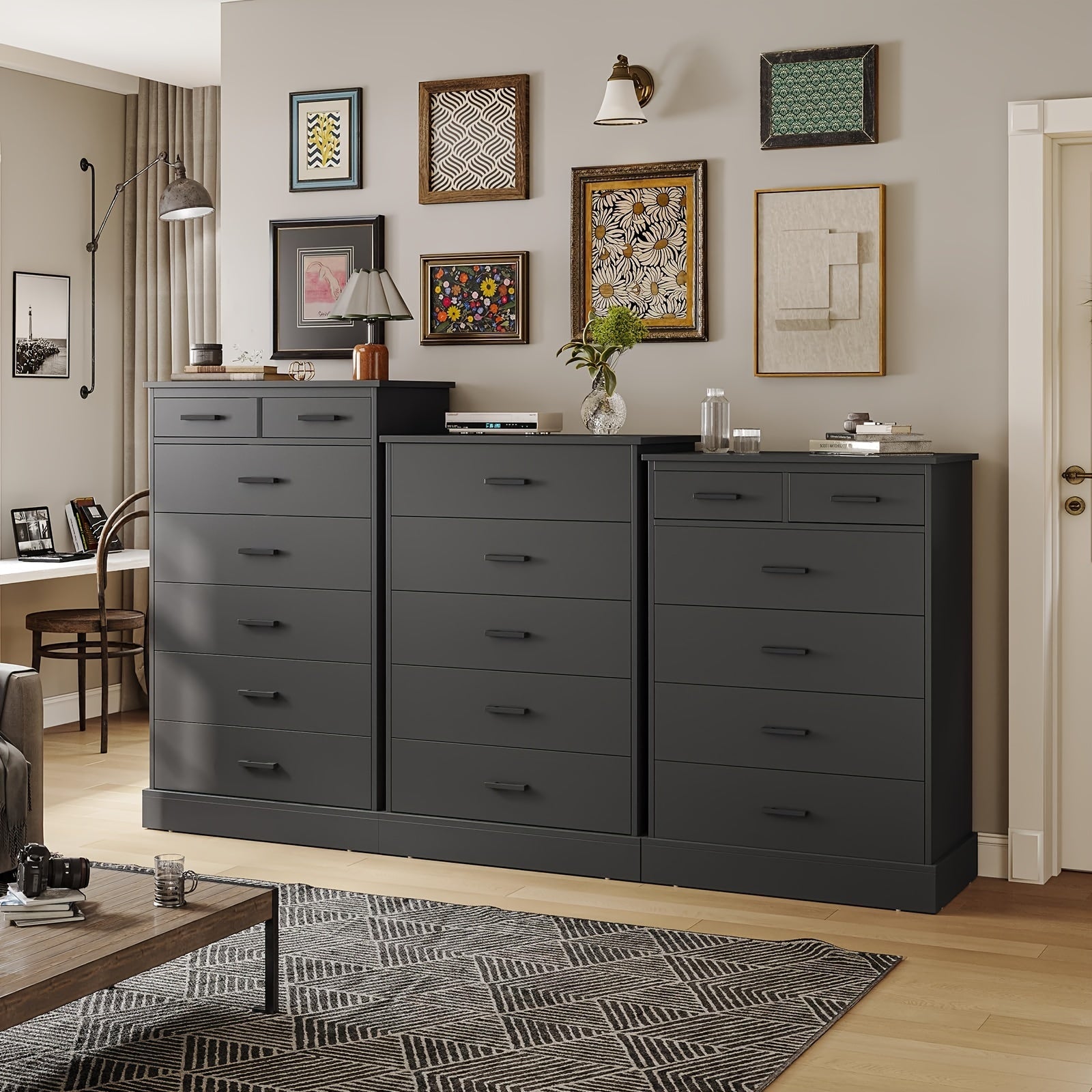 Bedroom Dressing Table 6 Drawer Chest Large Capacity Storage Cabinet Tall Dressing Table For Bedroom Hallway Entryway