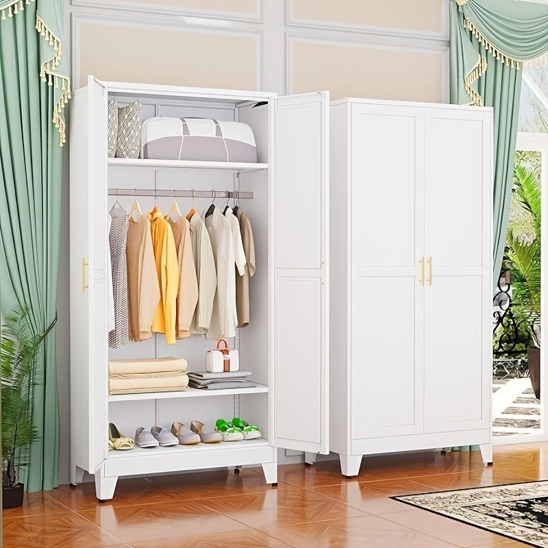 70.87"H Metal Wardrobe Cabinet with Hanging Rod, Freestanding Metal Clothing Storage Cabinets with 2 Doors, Armoire Wardrobe Closet with Adjustable Shelves for Bedroom, Living Room, Laundry Room and Cloak Room